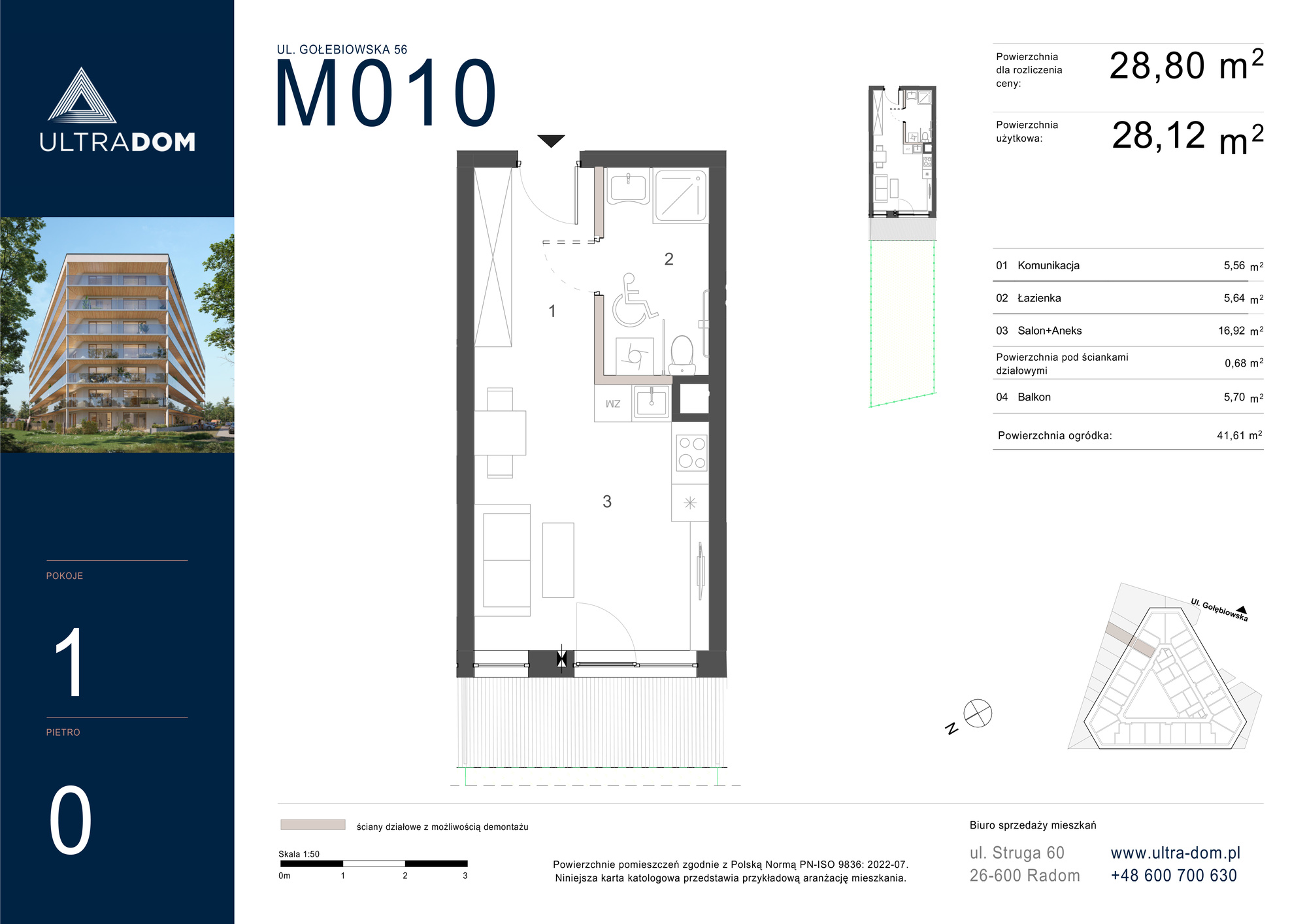 Mieszkanie 28,80 m², parter, oferta nr M010, ULTRADOM, Radom, Gołębiów, ul. Gołębiowska-idx