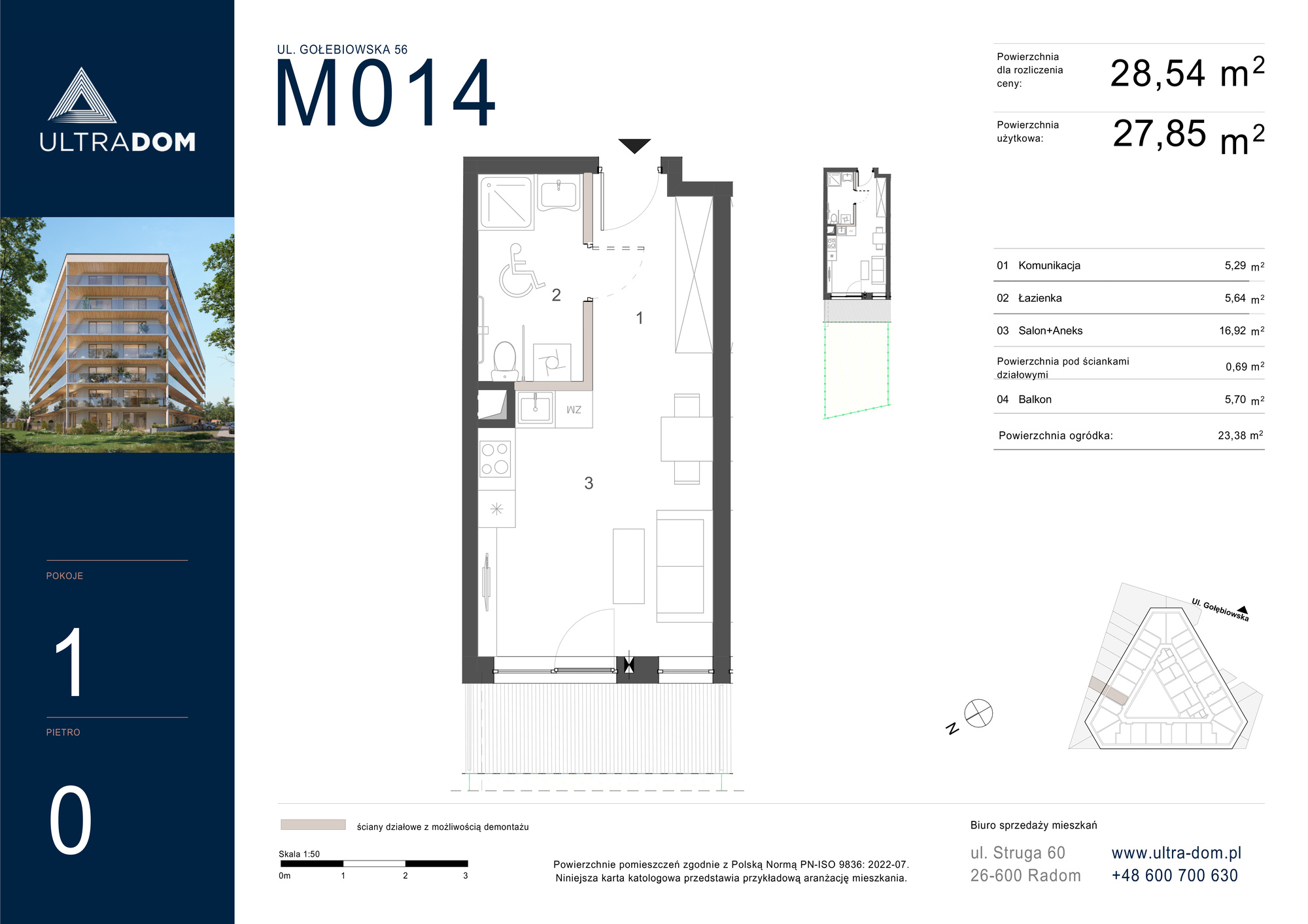 Mieszkanie 28,54 m², parter, oferta nr M014, ULTRADOM, Radom, Gołębiów, ul. Gołębiowska-idx