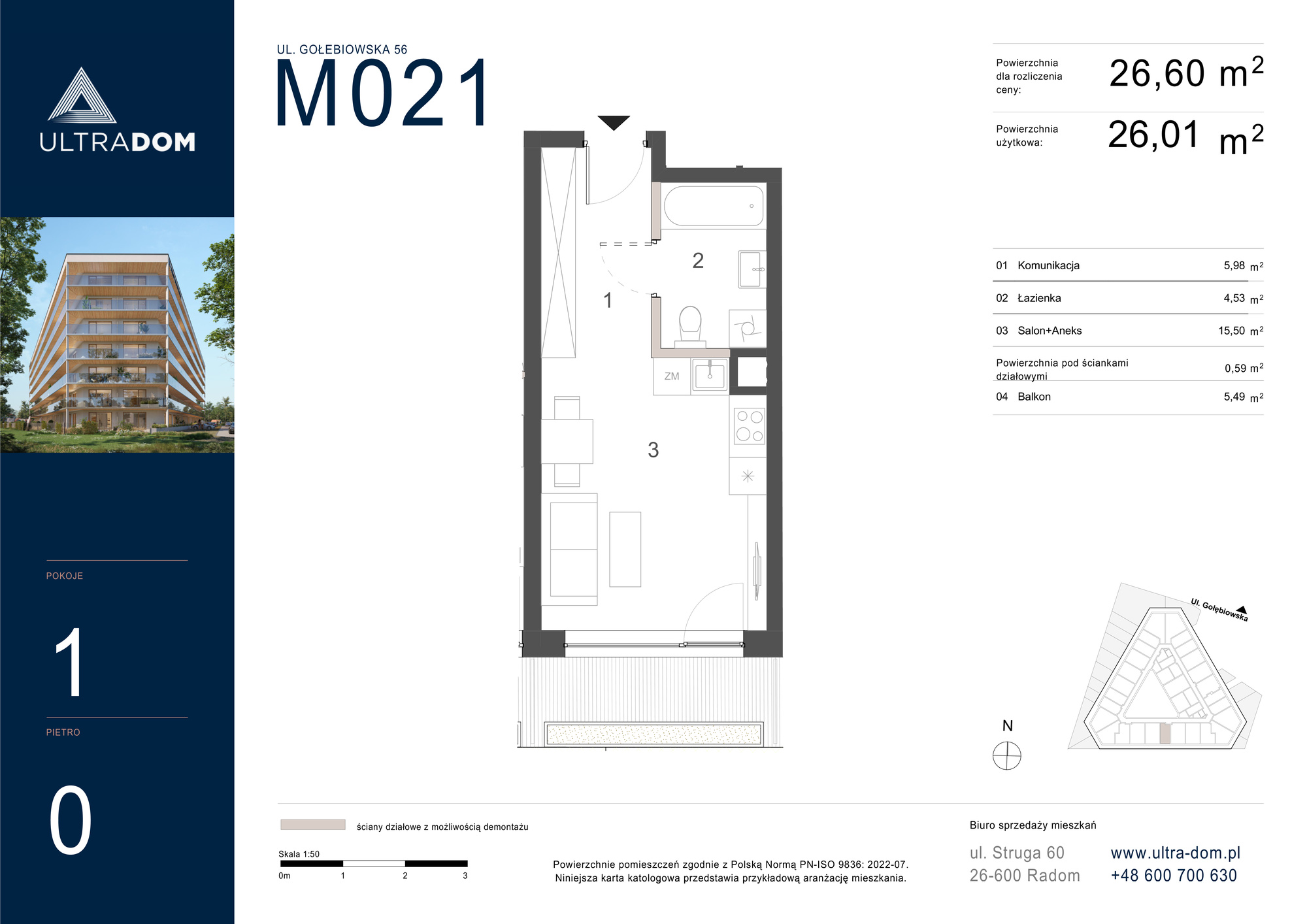 Mieszkanie 26,60 m², parter, oferta nr M021, ULTRADOM, Radom, Gołębiów, ul. Gołębiowska-idx