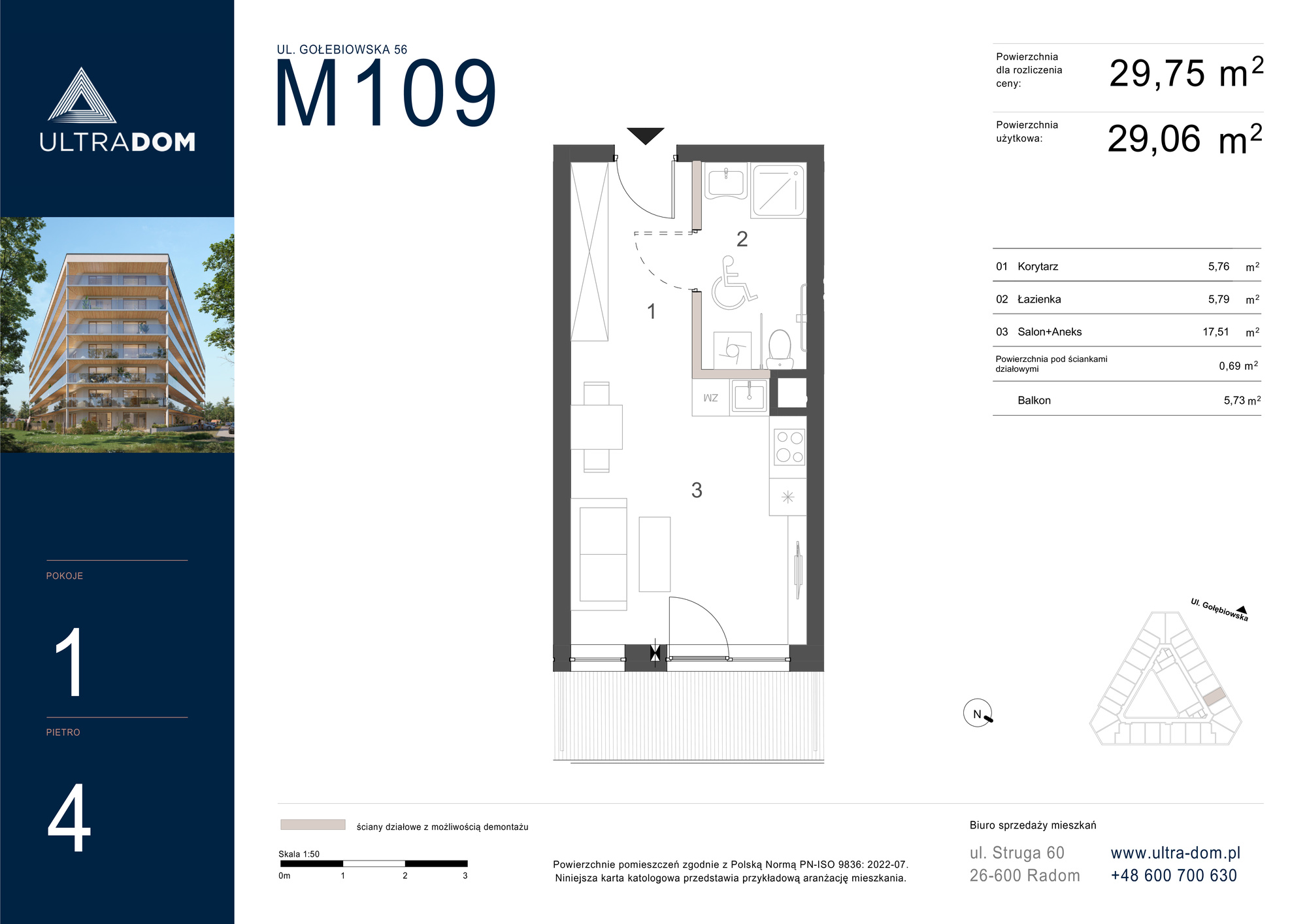 Mieszkanie 29,75 m², piętro 4, oferta nr M109, ULTRADOM, Radom, Gołębiów, ul. Gołębiowska-idx