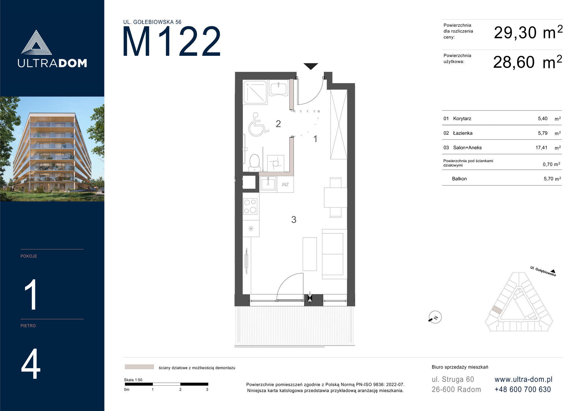 Mieszkanie 29,30 m², piętro 4, oferta nr M122, ULTRADOM, Radom, Gołębiów, ul. Gołębiowska-idx