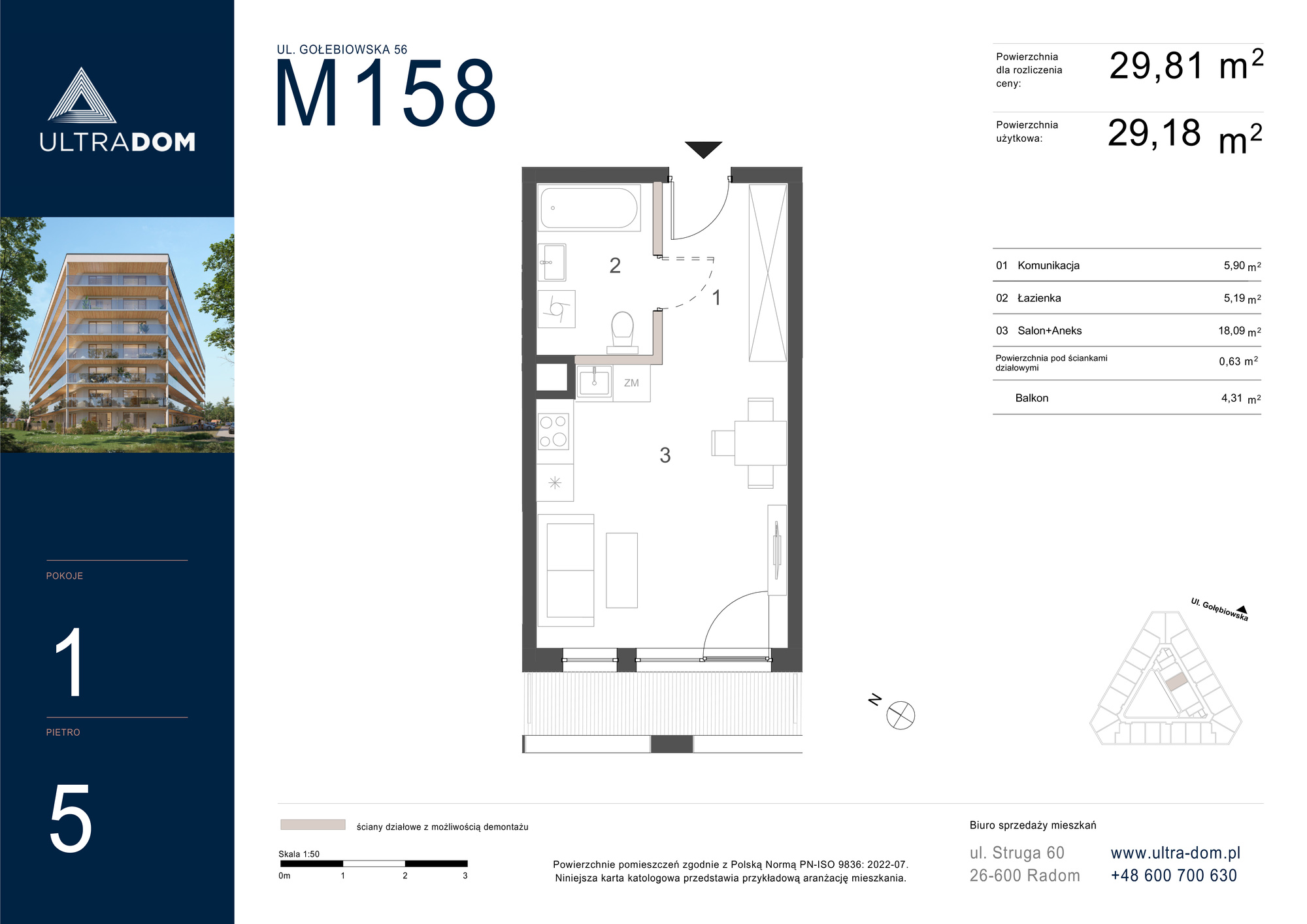 Mieszkanie 29,81 m², piętro 5, oferta nr M158, ULTRADOM, Radom, Gołębiów, ul. Gołębiowska-idx