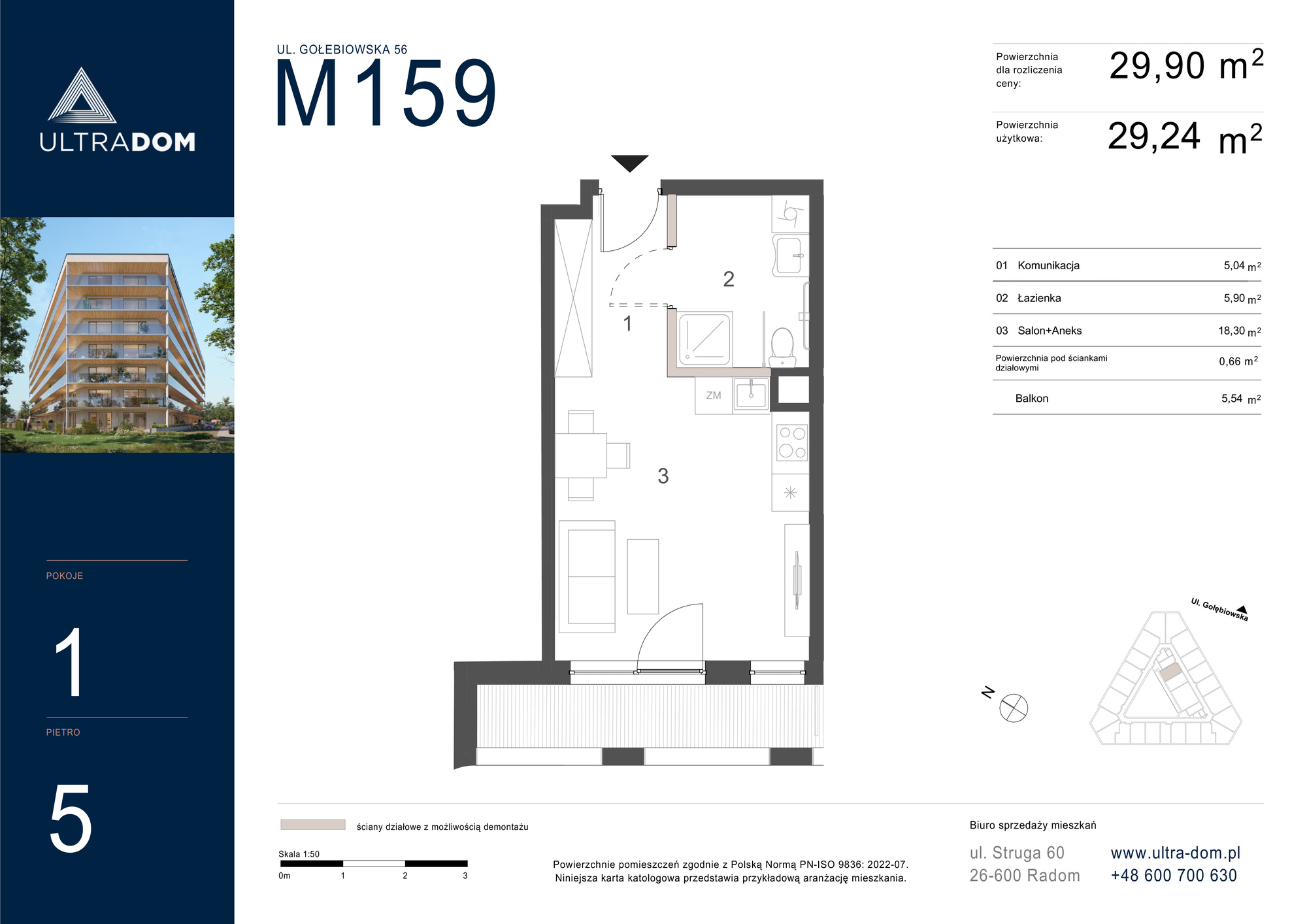 Mieszkanie 29,90 m², piętro 5, oferta nr M159, ULTRADOM, Radom, Gołębiów, ul. Gołębiowska-idx