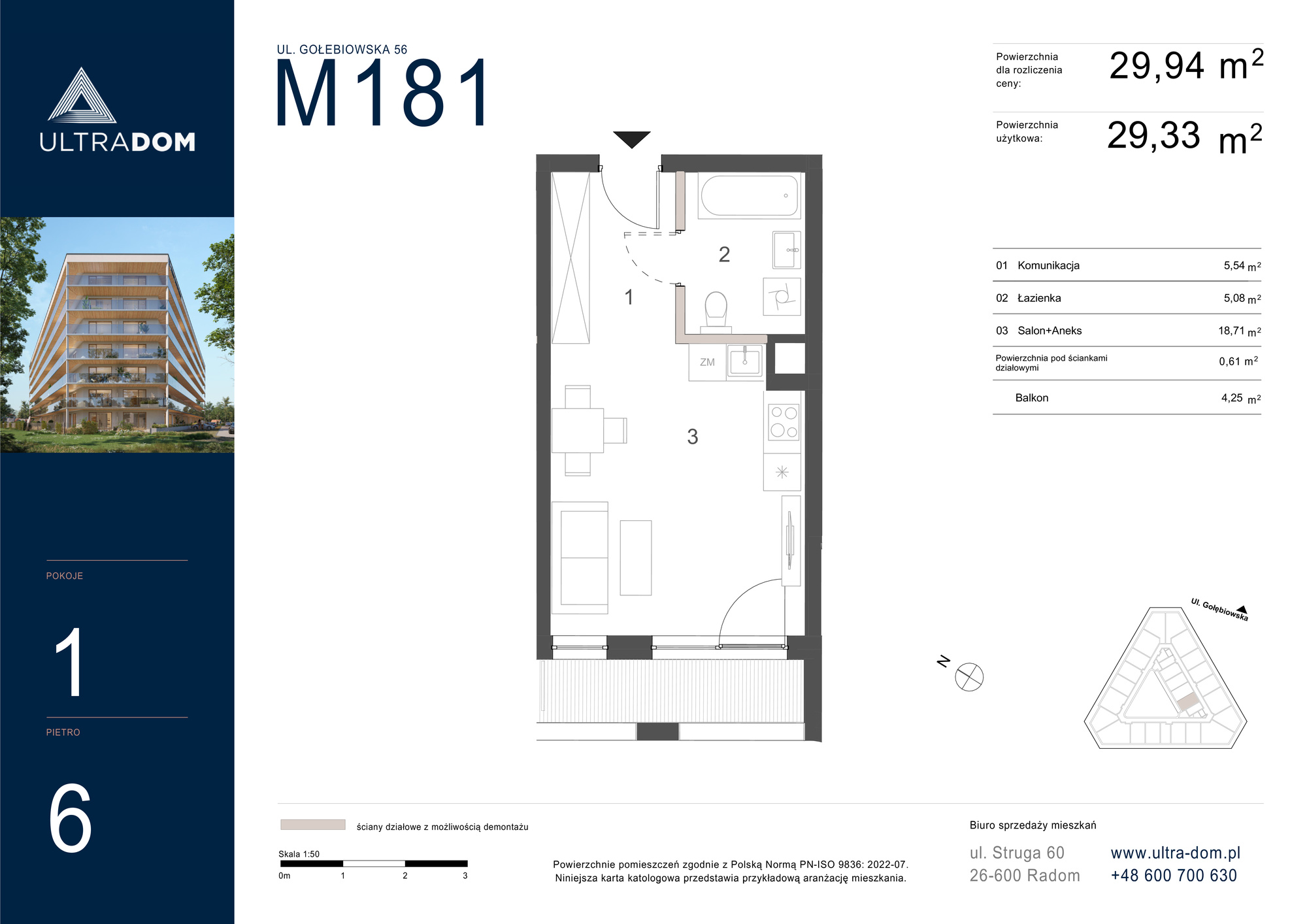 Mieszkanie 29,94 m², piętro 6, oferta nr M181, ULTRADOM, Radom, Gołębiów, ul. Gołębiowska-idx