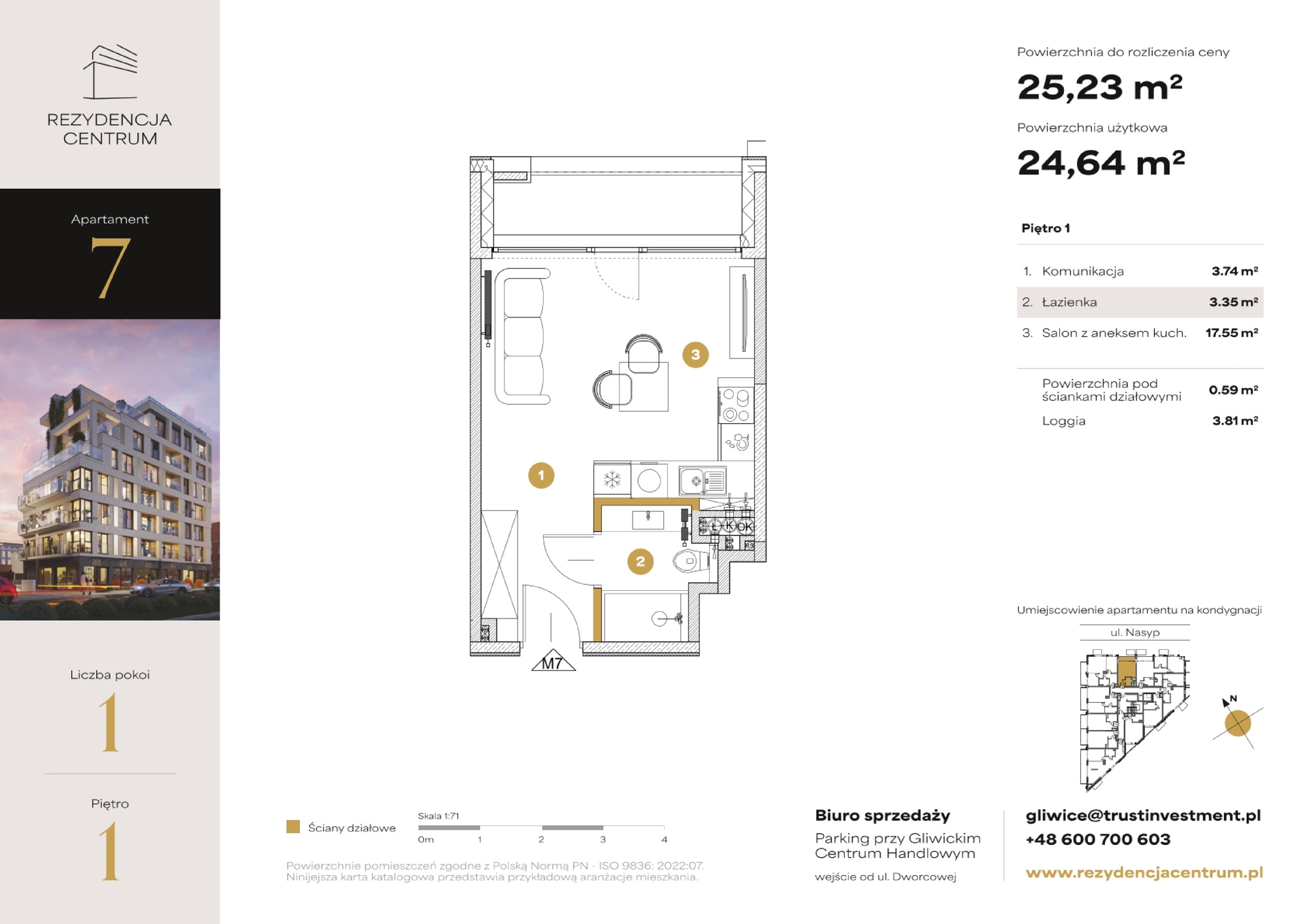 Lokal inwestycyjny 25,23 m², piętro 1, oferta nr M7, Rezydencja Centrum, Gliwice, Śródmieście, ul. Nasyp 2C-idx