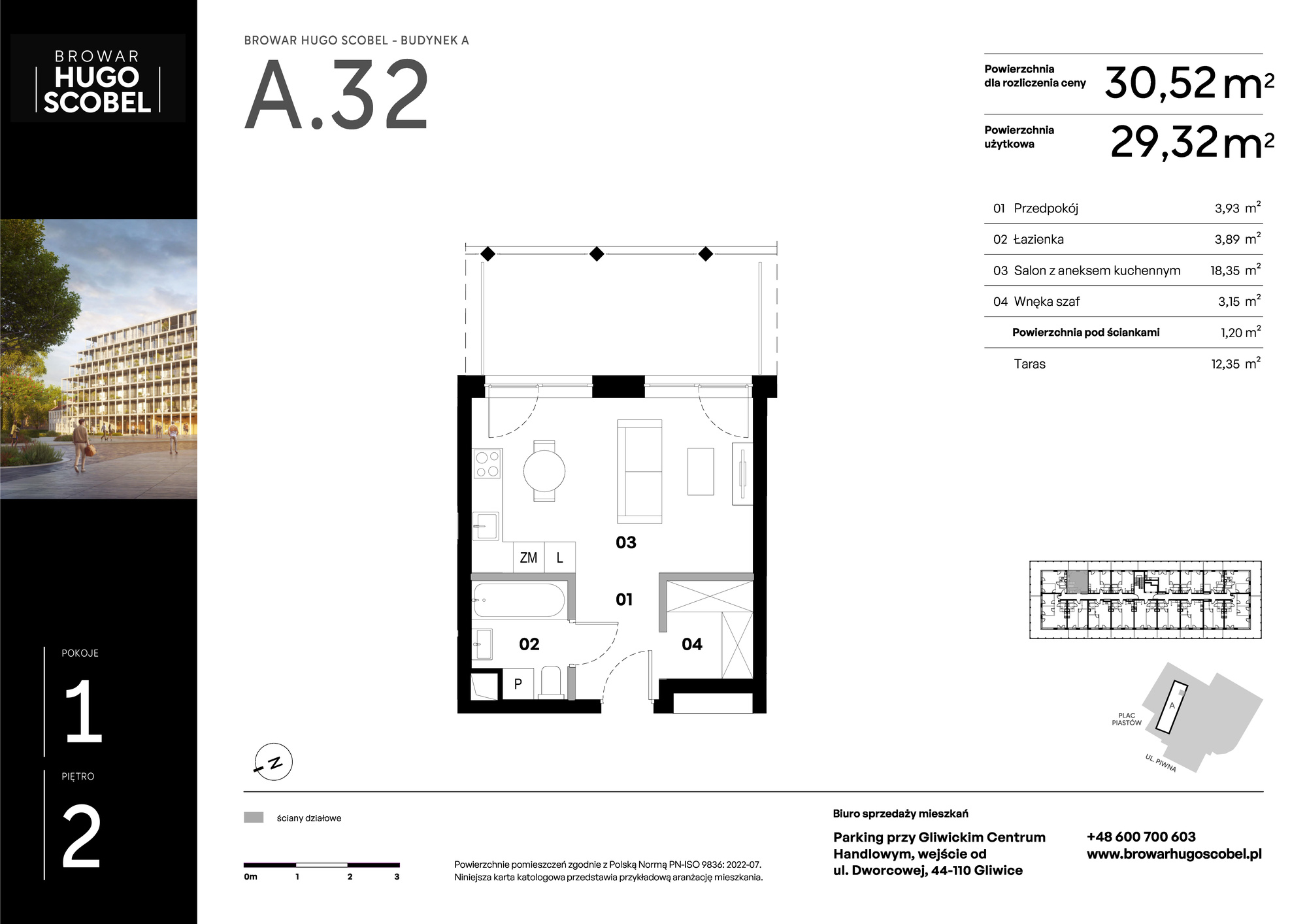 Apartament 30,52 m², piętro 2, oferta nr A.32, Browar Hugo Scobel, Gliwice, Śródmieście, ul. Piwna-idx