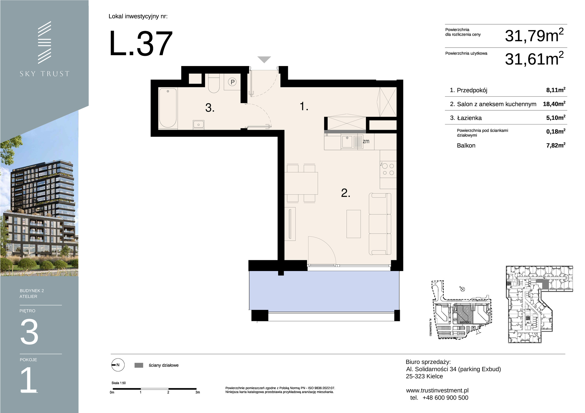 Lokal inwestycyjny 31,79 m², piętro 3, oferta nr L37, Sky Trust II - lokale inwestycyjne, Kielce, Bocianek, al. Solidarności / ul. Świętokrzyska-idx