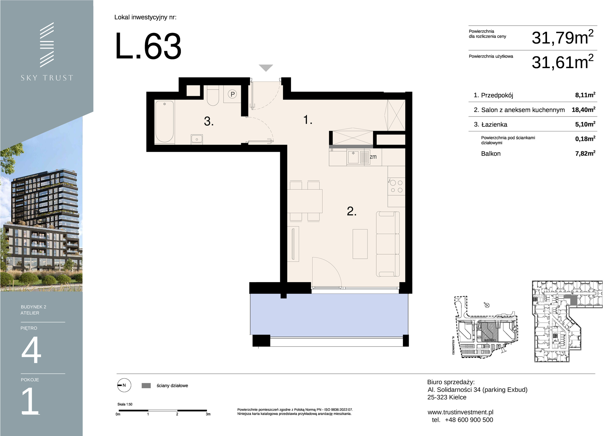 Lokal inwestycyjny 31,79 m², piętro 4, oferta nr L63, Sky Trust II - lokale inwestycyjne, Kielce, Bocianek, al. Solidarności / ul. Świętokrzyska-idx