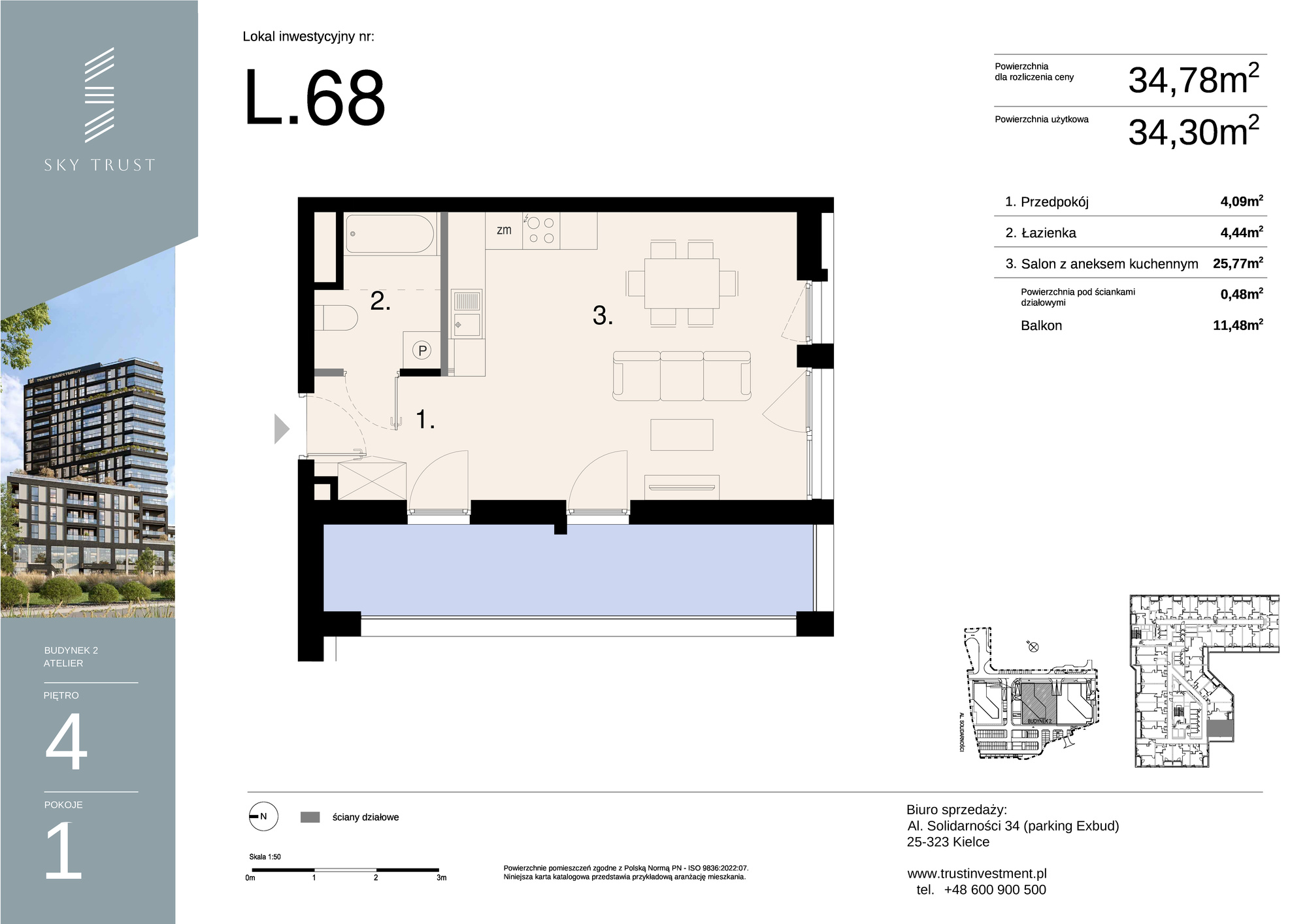 Lokal inwestycyjny 34,78 m², piętro 4, oferta nr L68, Sky Trust II - lokale inwestycyjne, Kielce, Bocianek, al. Solidarności / ul. Świętokrzyska-idx