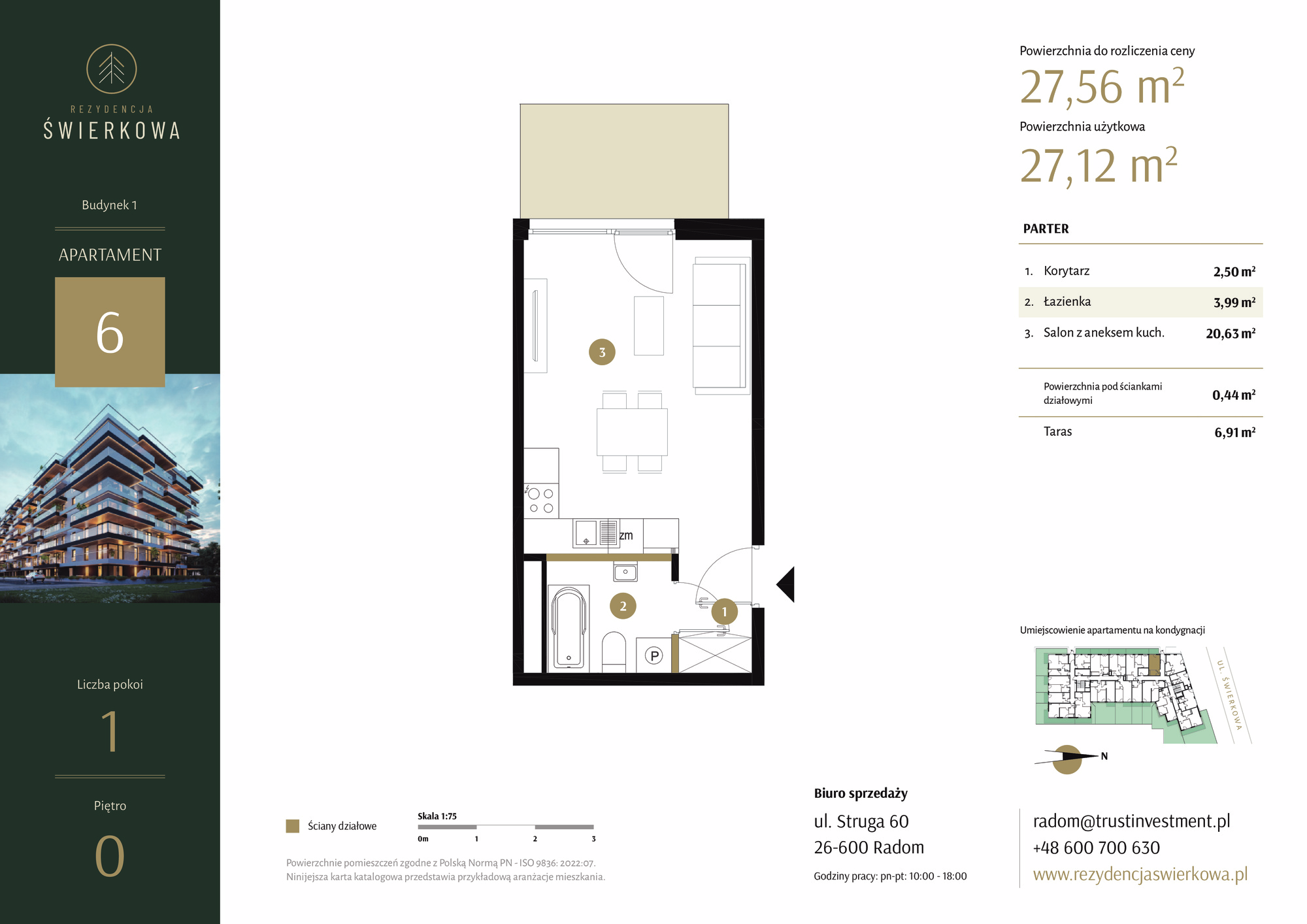 Mieszkanie 27,56 m², parter, oferta nr 6, Rezydencja Świerkowa, Radom, Idalin, ul. Świerkowa 47-idx