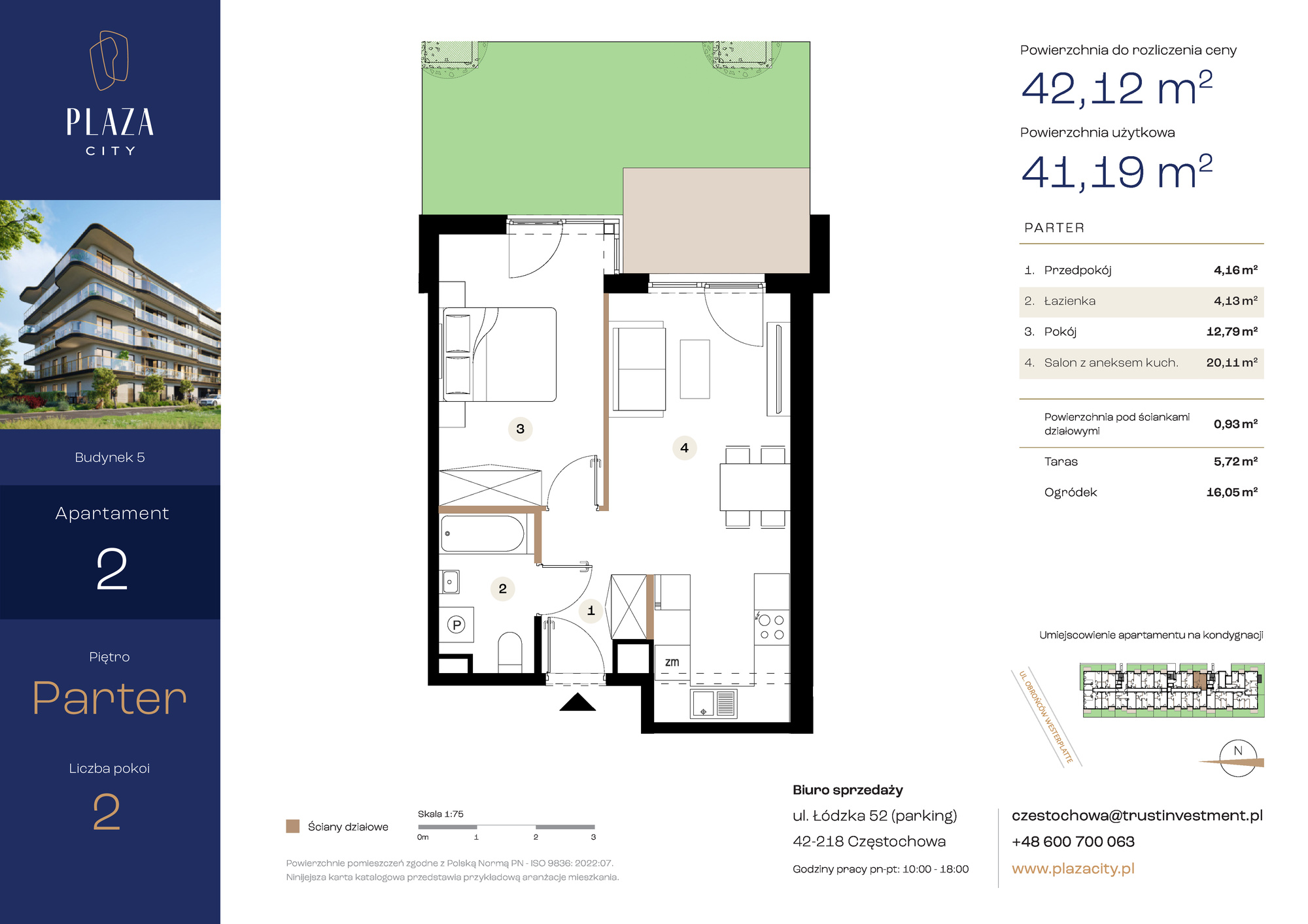 Mieszkanie 42,12 m², parter, oferta nr B5M2, Plaza City, Częstochowa, Częstochówka-Parkitka, ul. Łódzka-idx