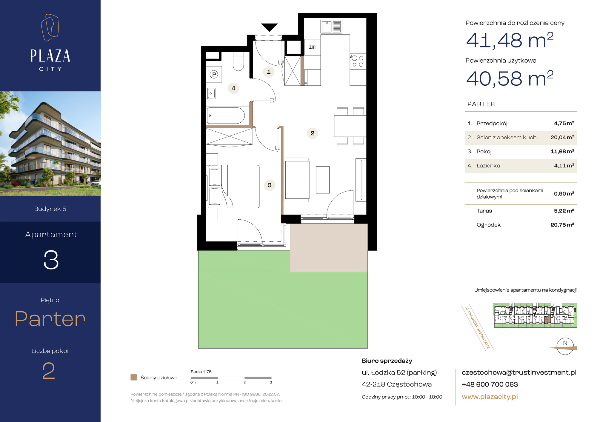 Mieszkanie 41,48 m², parter, oferta nr B5M3, Plaza City, Częstochowa, Częstochówka-Parkitka, ul. Łódzka-idx