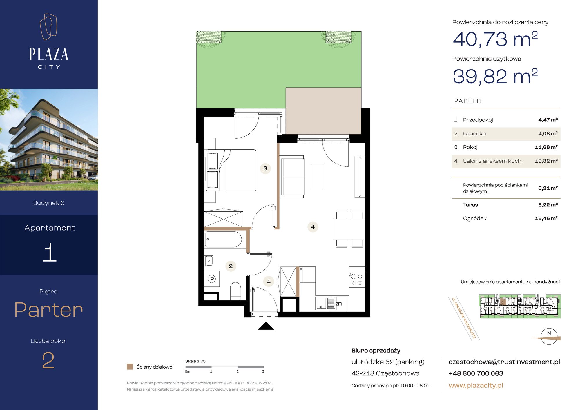 Mieszkanie 40,73 m², parter, oferta nr B6M1, Plaza City, Częstochowa, Częstochówka-Parkitka, ul. Łódzka-idx