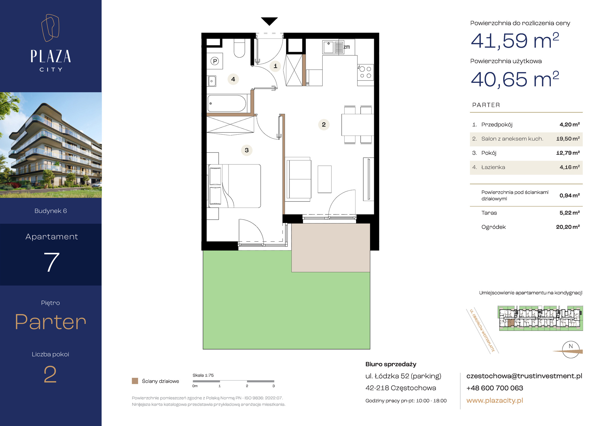 Mieszkanie 41,59 m², parter, oferta nr B6M7, Plaza City, Częstochowa, Częstochówka-Parkitka, ul. Łódzka-idx