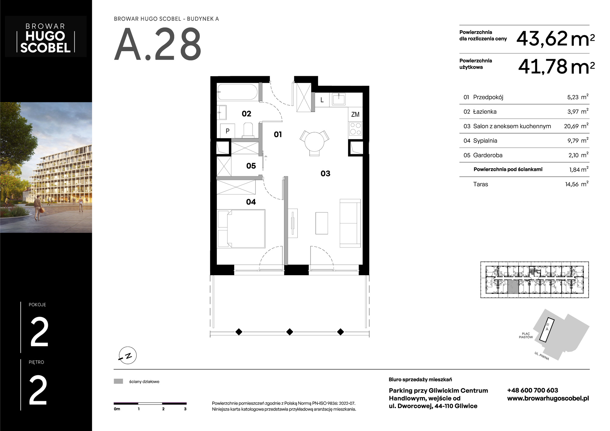 Apartament 43,62 m², piętro 2, oferta nr A.28, Browar Hugo Scobel, Gliwice, Śródmieście, ul. Piwna-idx