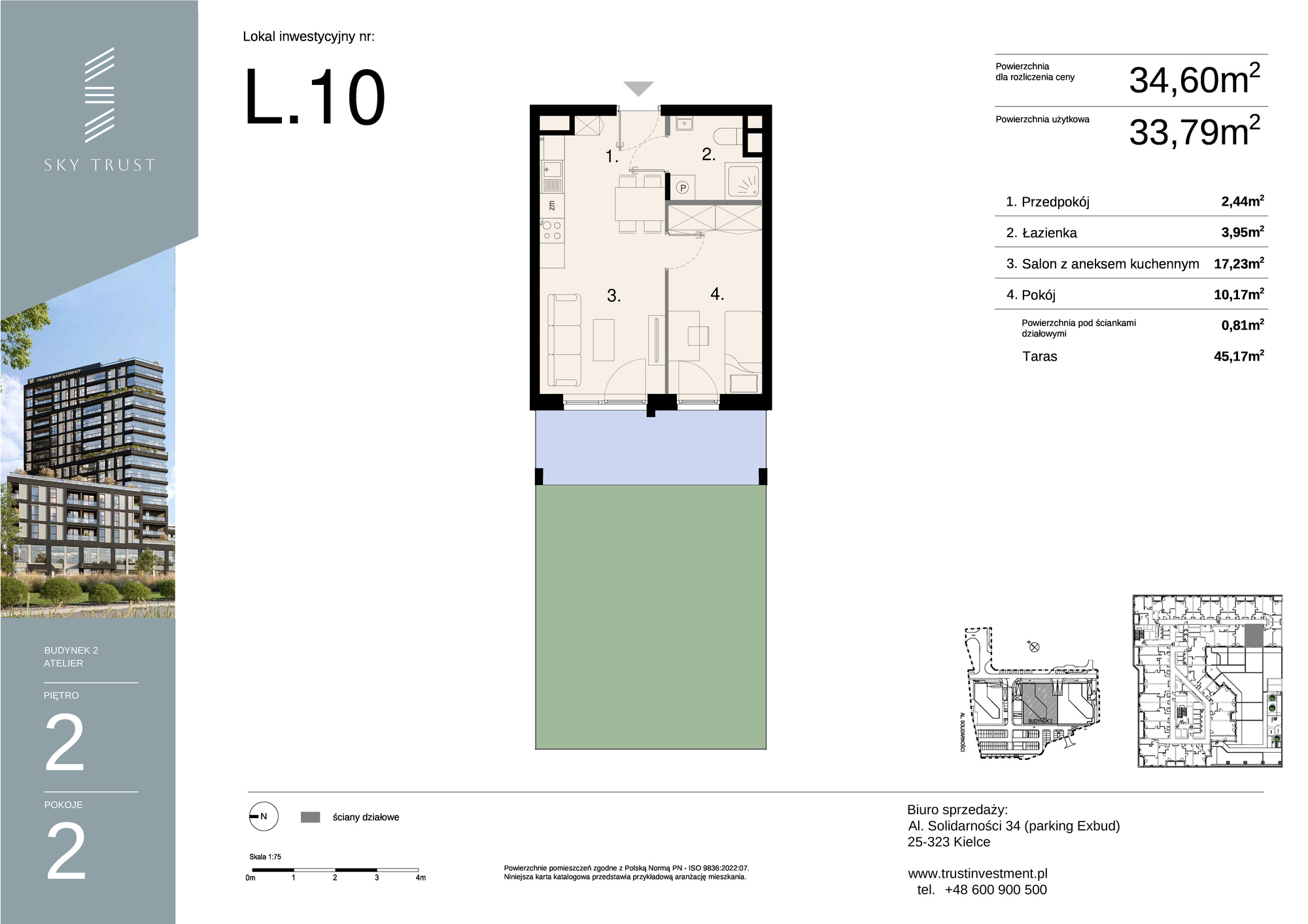 Lokal inwestycyjny 34,60 m², piętro 2, oferta nr L10, Sky Trust II - lokale inwestycyjne, Kielce, Bocianek, al. Solidarności / ul. Świętokrzyska-idx