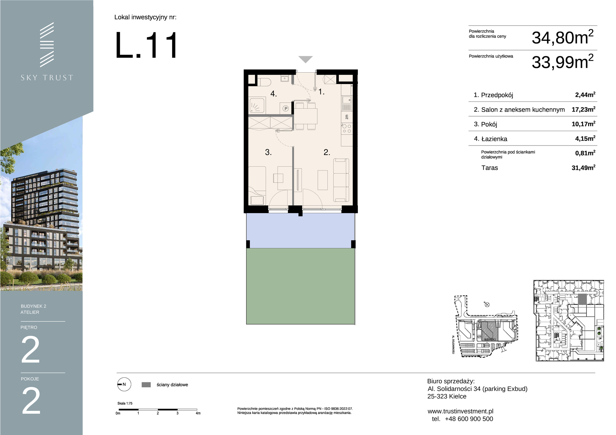 Lokal inwestycyjny 34,80 m², piętro 2, oferta nr L11, Sky Trust II - lokale inwestycyjne, Kielce, Bocianek, al. Solidarności / ul. Świętokrzyska-idx