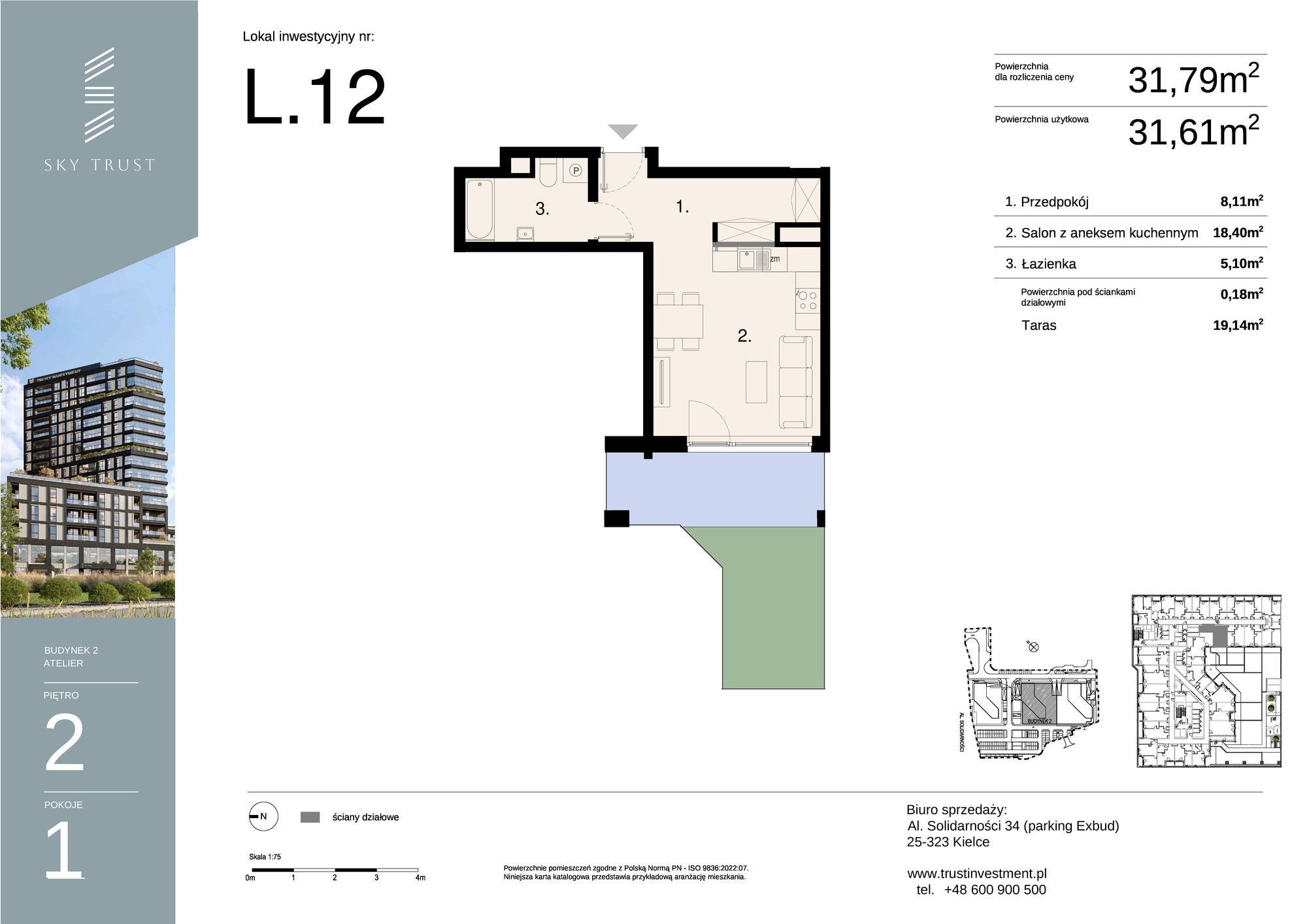 Lokal inwestycyjny 31,79 m², piętro 2, oferta nr L12, Sky Trust II - lokale inwestycyjne, Kielce, Bocianek, al. Solidarności / ul. Świętokrzyska-idx