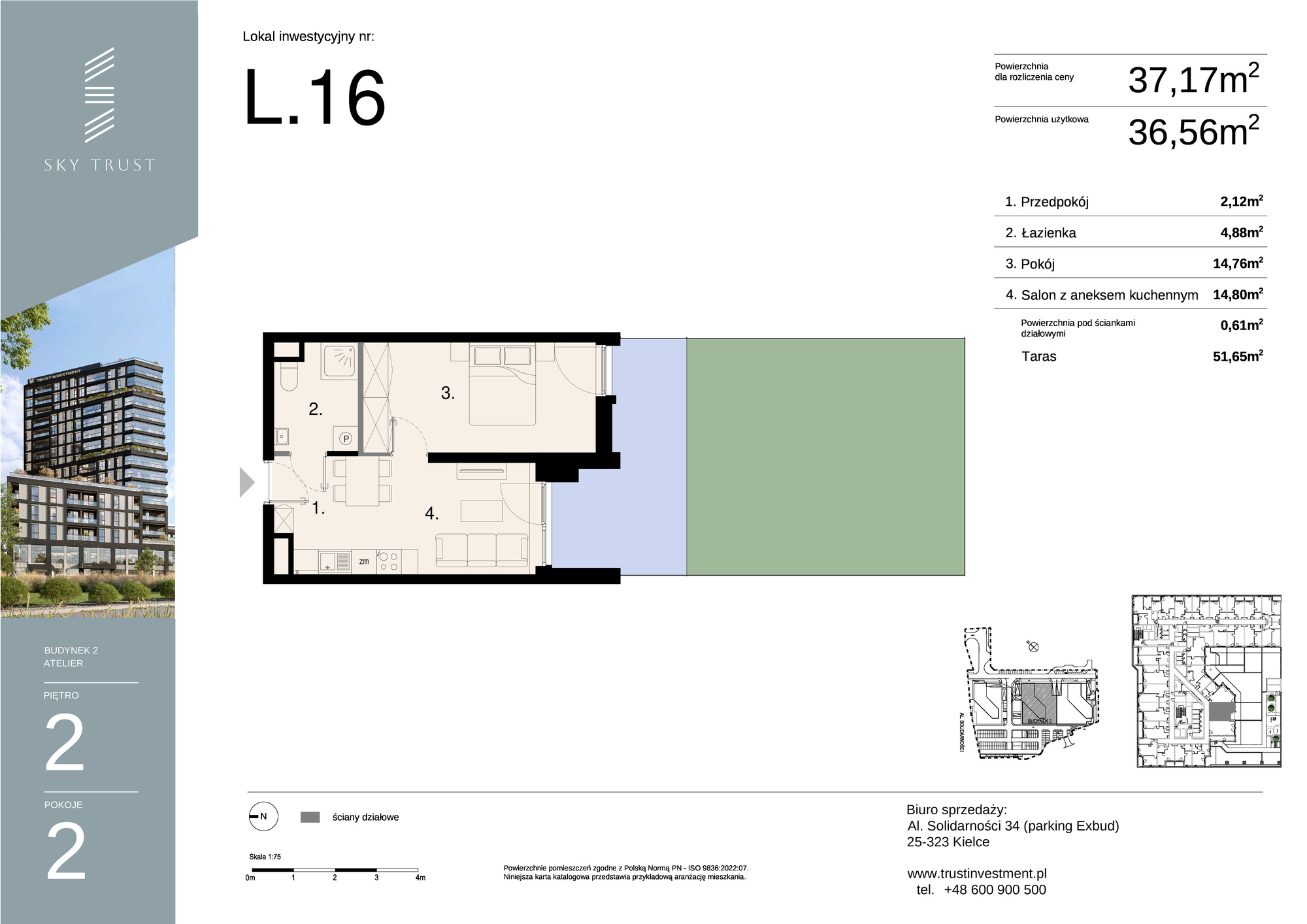 Lokal inwestycyjny 37,17 m², piętro 2, oferta nr L16, Sky Trust II - lokale inwestycyjne, Kielce, Bocianek, al. Solidarności / ul. Świętokrzyska-idx