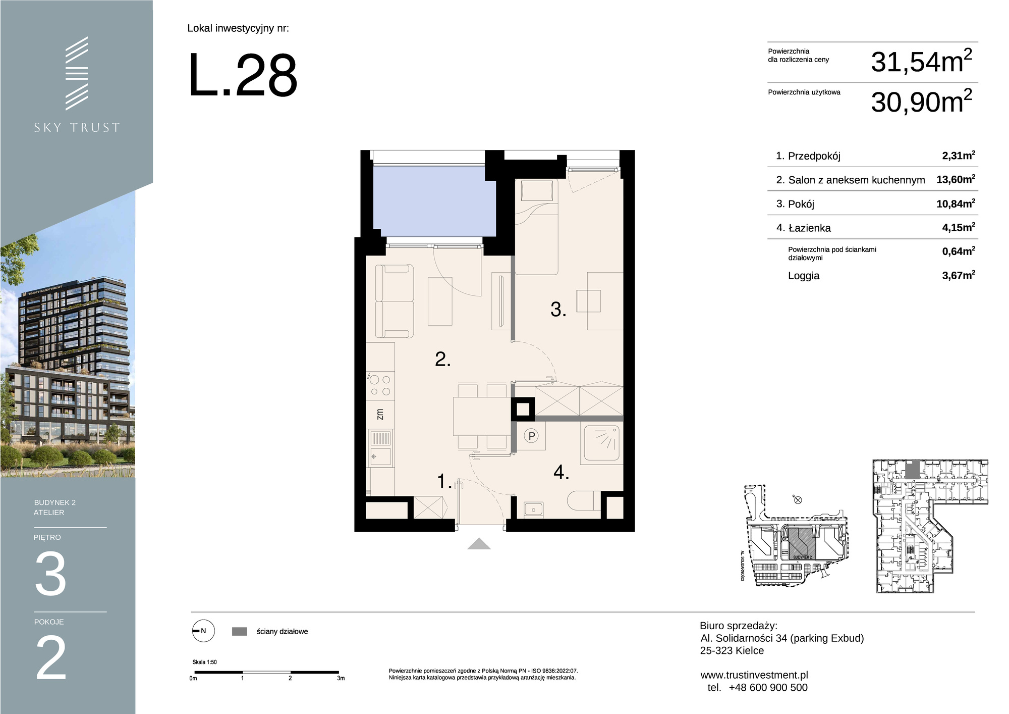 Lokal inwestycyjny 31,54 m², piętro 3, oferta nr L28, Sky Trust II - lokale inwestycyjne, Kielce, Bocianek, al. Solidarności / ul. Świętokrzyska-idx