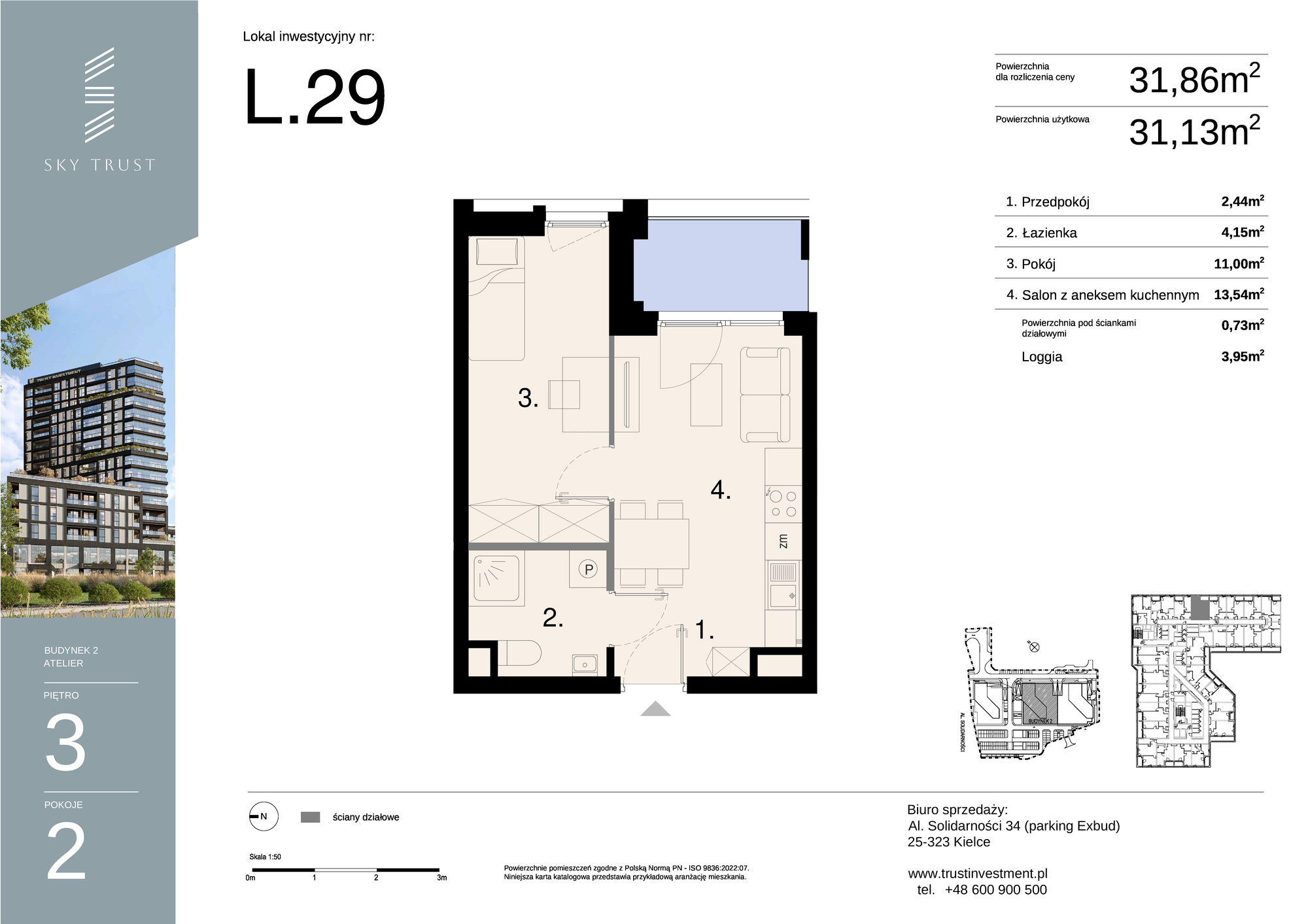 Lokal inwestycyjny 31,86 m², piętro 3, oferta nr L29, Sky Trust II - lokale inwestycyjne, Kielce, Bocianek, al. Solidarności / ul. Świętokrzyska-idx