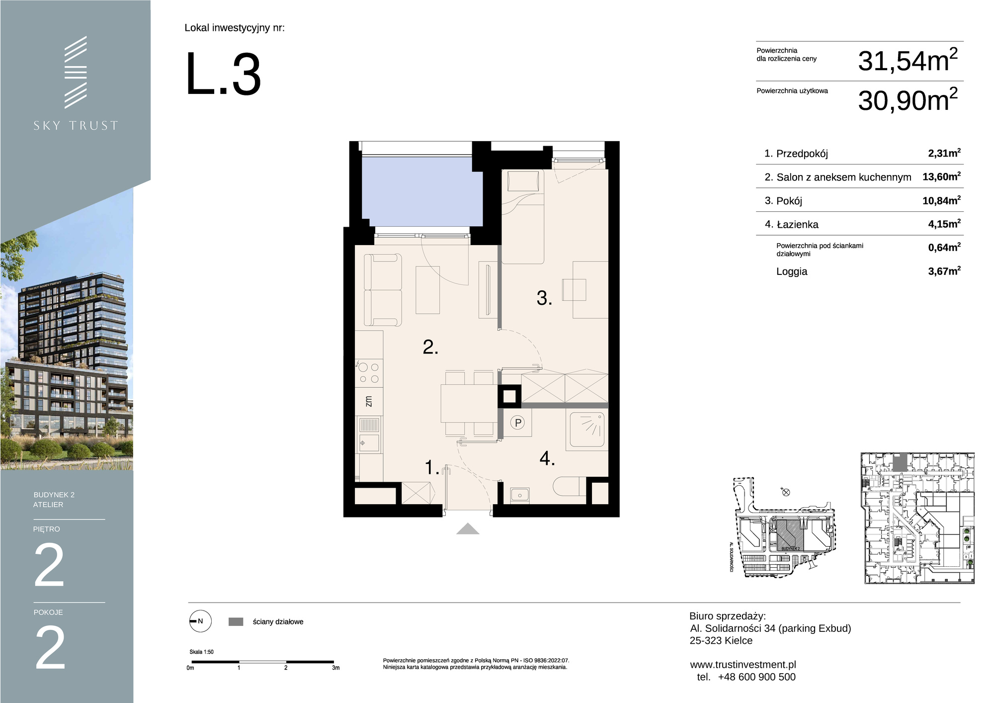 Lokal inwestycyjny 31,54 m², piętro 2, oferta nr L3, Sky Trust II - lokale inwestycyjne, Kielce, Bocianek, al. Solidarności / ul. Świętokrzyska-idx