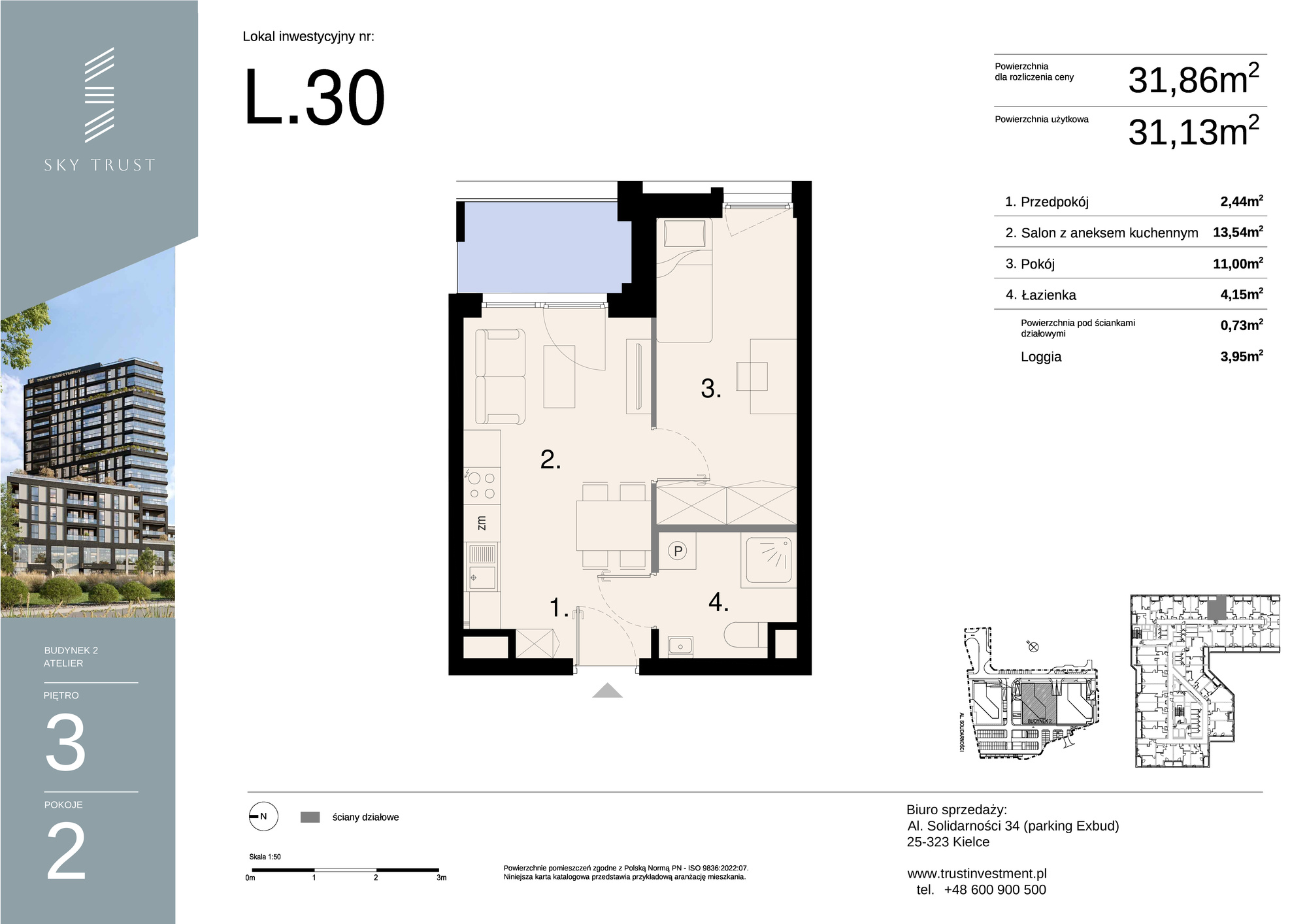 Lokal inwestycyjny 31,86 m², piętro 3, oferta nr L30, Sky Trust II - lokale inwestycyjne, Kielce, Bocianek, al. Solidarności / ul. Świętokrzyska-idx