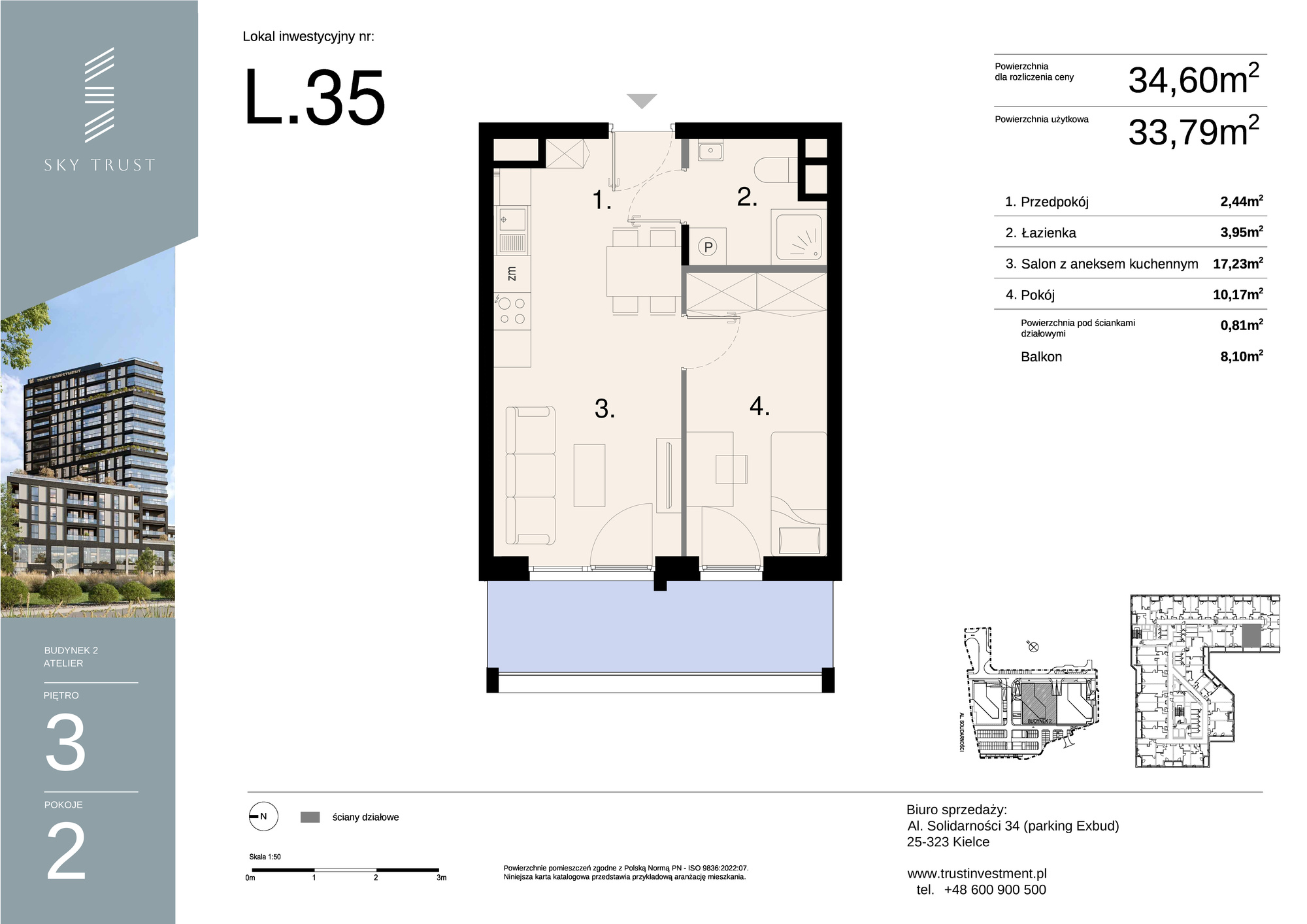 Lokal inwestycyjny 34,60 m², piętro 3, oferta nr L35, Sky Trust II - lokale inwestycyjne, Kielce, Bocianek, al. Solidarności / ul. Świętokrzyska-idx