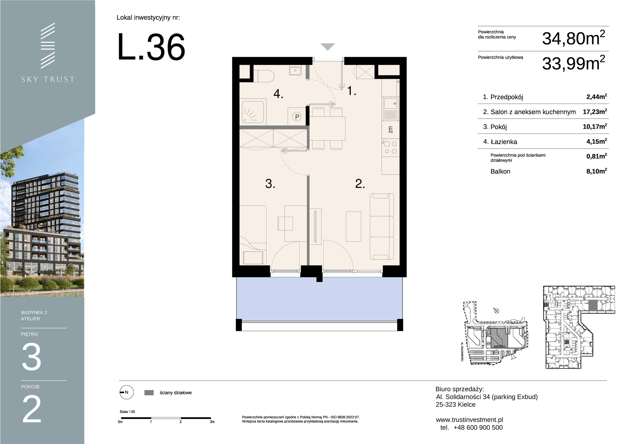 Lokal inwestycyjny 34,80 m², piętro 3, oferta nr L36, Sky Trust II - lokale inwestycyjne, Kielce, Bocianek, al. Solidarności / ul. Świętokrzyska-idx