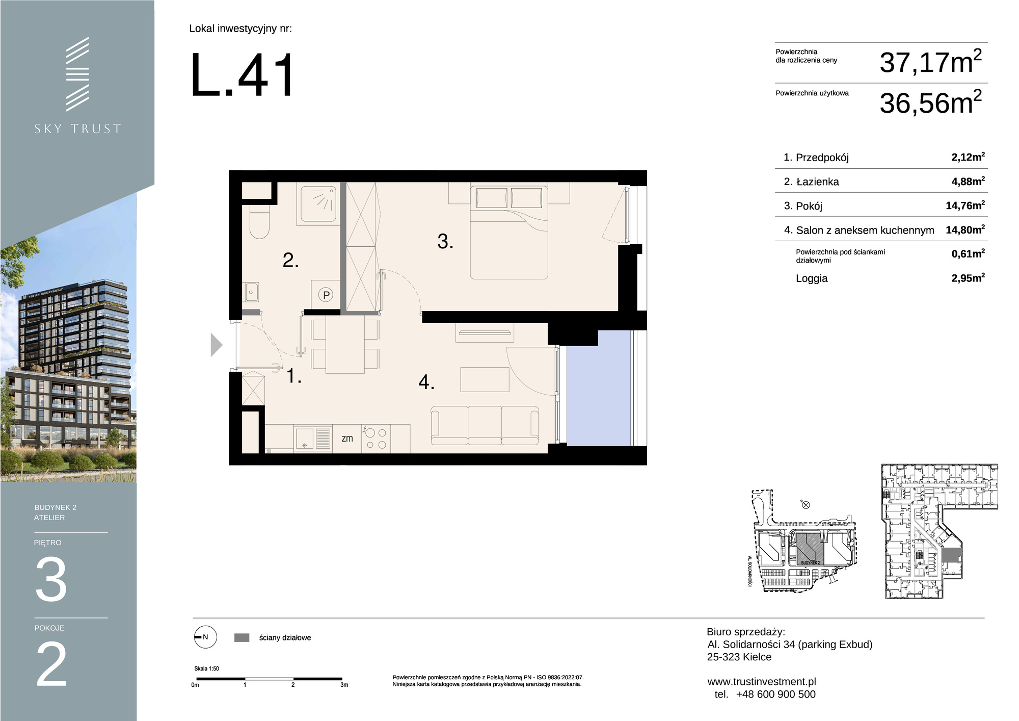 Lokal inwestycyjny 37,17 m², piętro 3, oferta nr L41, Sky Trust II - lokale inwestycyjne, Kielce, Bocianek, al. Solidarności / ul. Świętokrzyska-idx