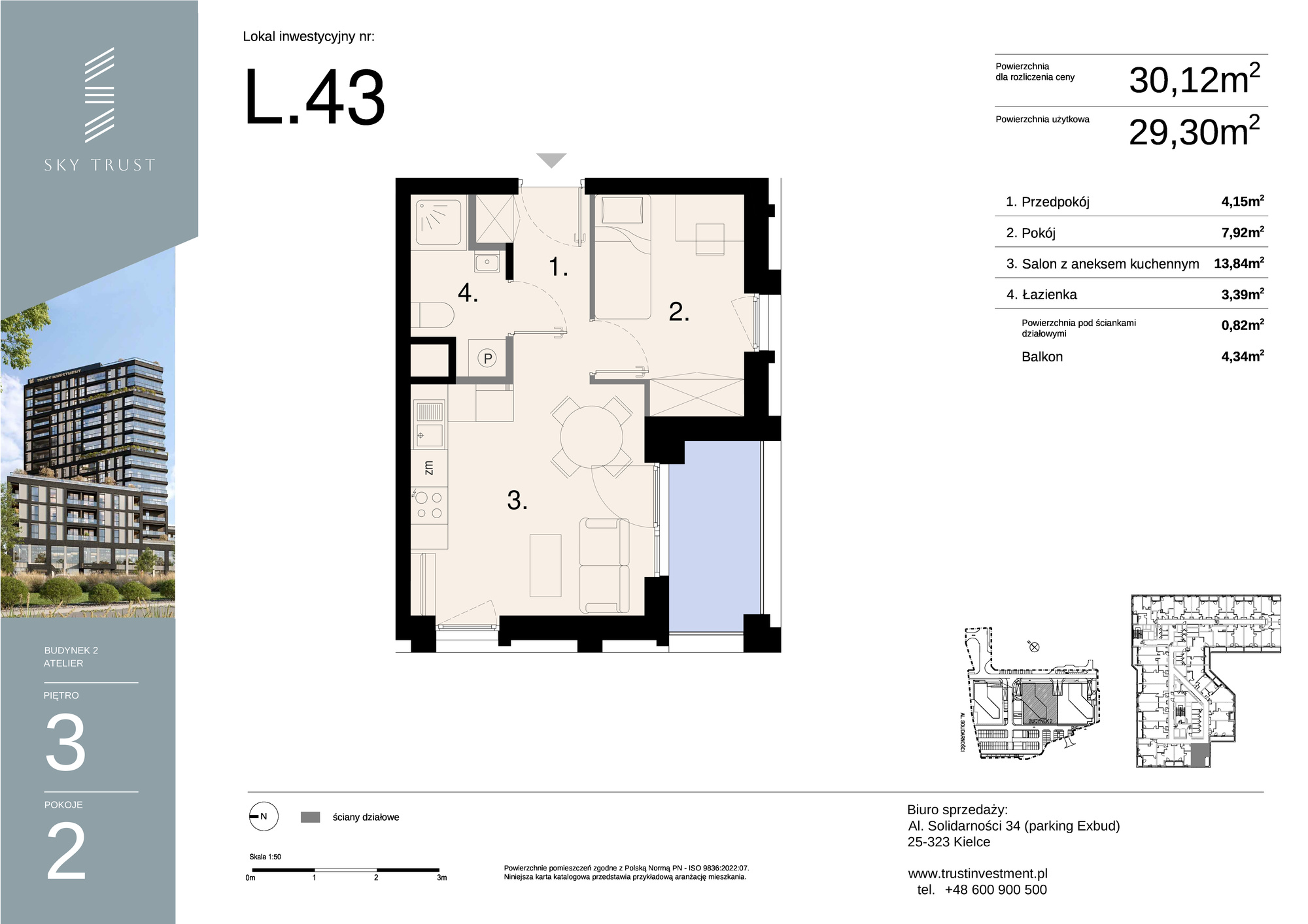 Lokal inwestycyjny 30,12 m², piętro 3, oferta nr L43, Sky Trust II - lokale inwestycyjne, Kielce, Bocianek, al. Solidarności / ul. Świętokrzyska-idx