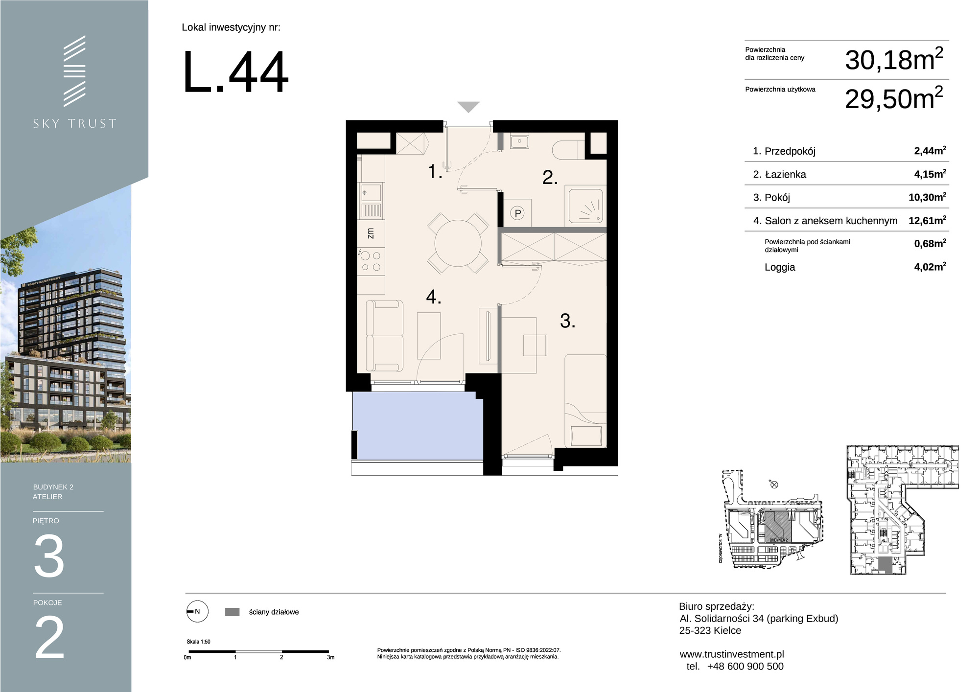 Lokal inwestycyjny 30,18 m², piętro 3, oferta nr L44, Sky Trust II - lokale inwestycyjne, Kielce, Bocianek, al. Solidarności / ul. Świętokrzyska-idx