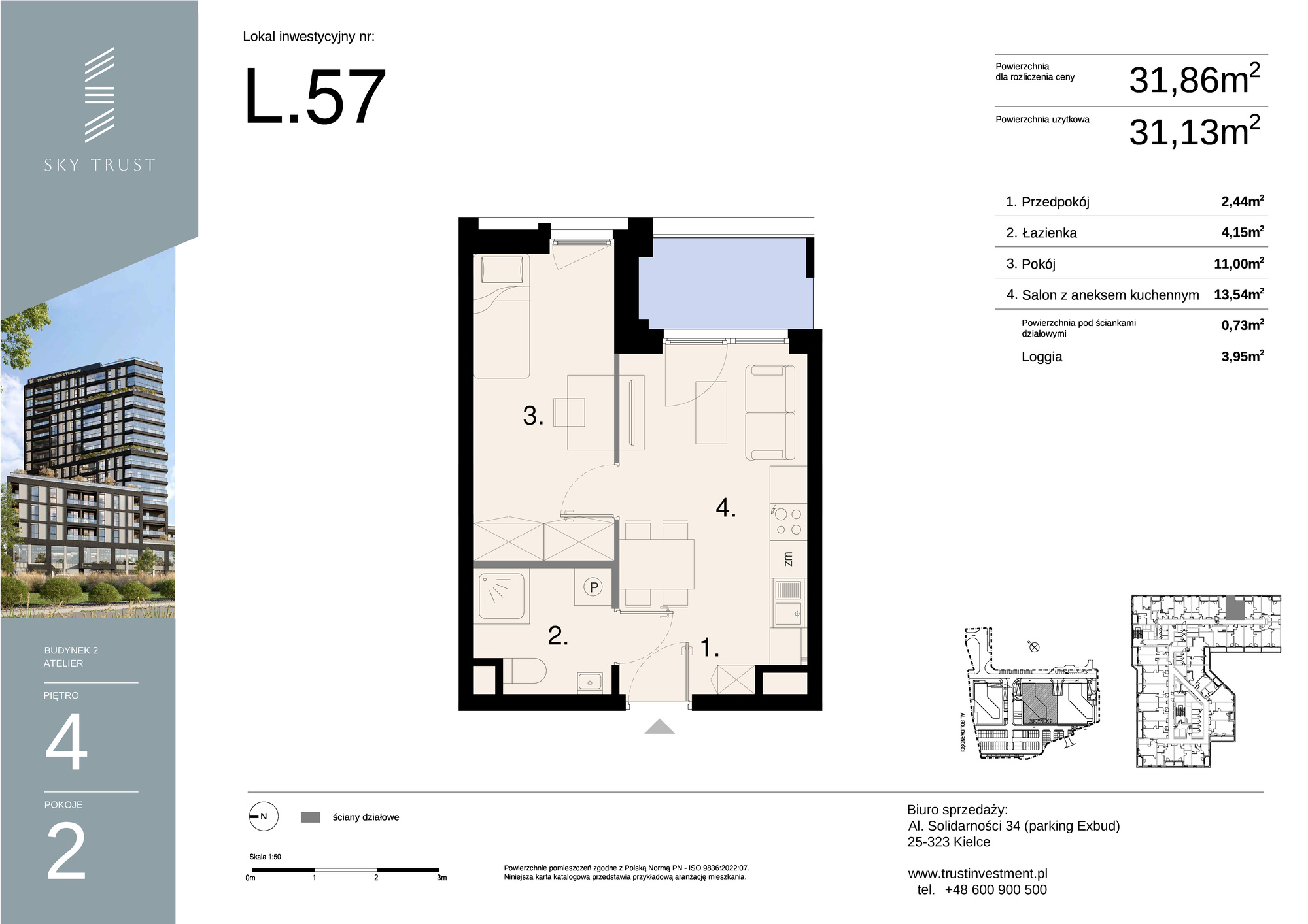 Lokal inwestycyjny 31,86 m², piętro 4, oferta nr L57, Sky Trust II - lokale inwestycyjne, Kielce, Bocianek, al. Solidarności / ul. Świętokrzyska-idx