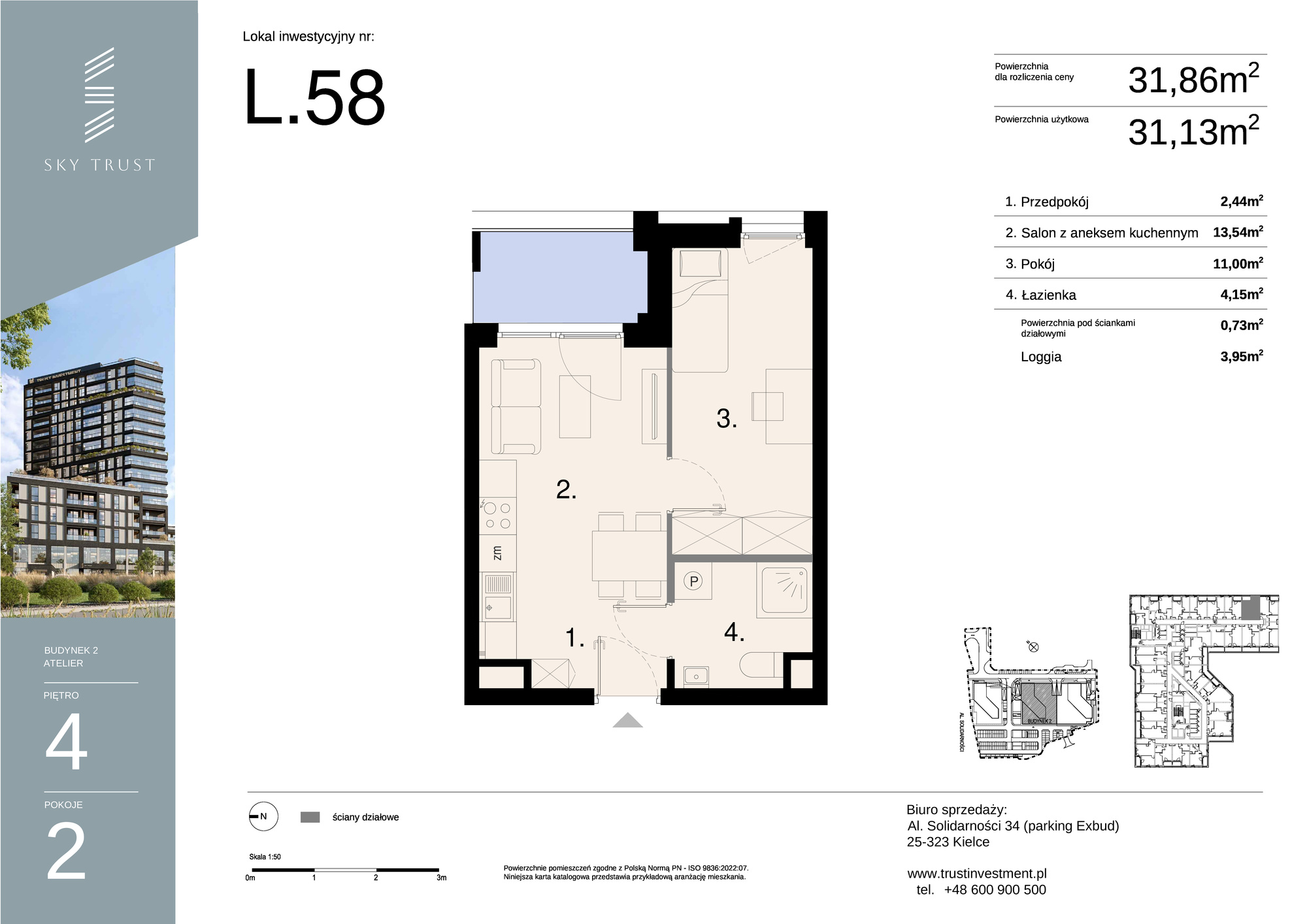 Lokal inwestycyjny 31,86 m², piętro 4, oferta nr L58, Sky Trust II - lokale inwestycyjne, Kielce, Bocianek, al. Solidarności / ul. Świętokrzyska-idx