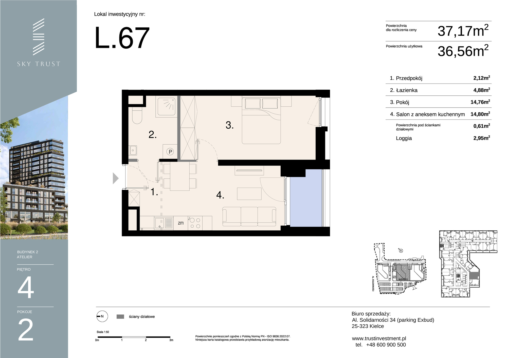 Lokal inwestycyjny 37,17 m², piętro 4, oferta nr L67, Sky Trust II - lokale inwestycyjne, Kielce, Bocianek, al. Solidarności / ul. Świętokrzyska-idx