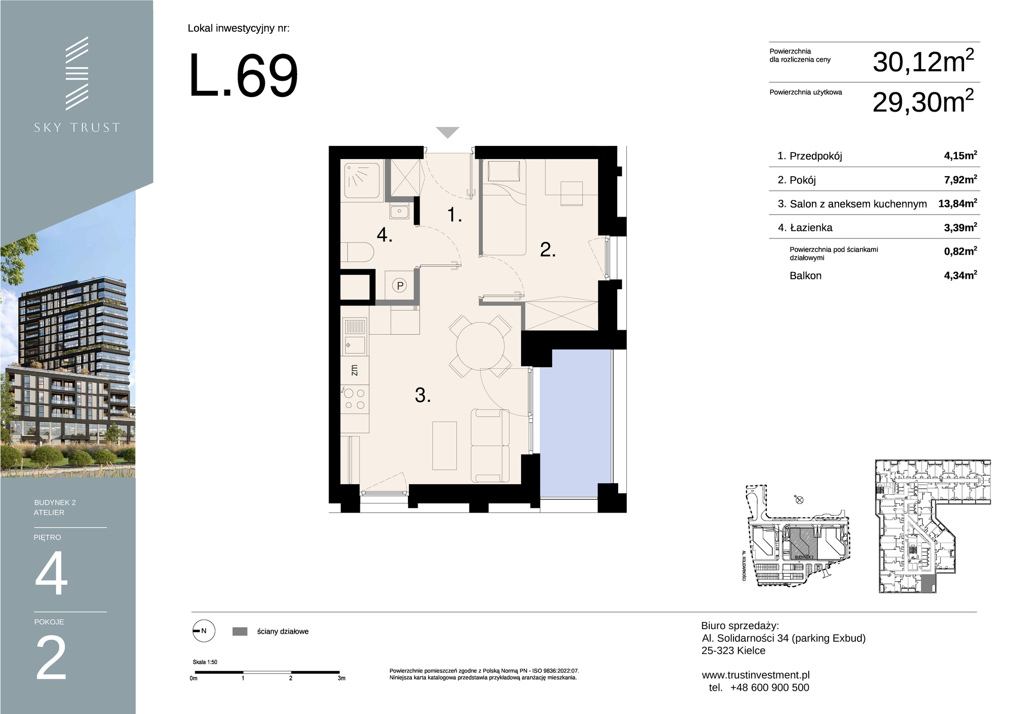 Lokal inwestycyjny 30,12 m², piętro 4, oferta nr L69, Sky Trust II - lokale inwestycyjne, Kielce, Bocianek, al. Solidarności / ul. Świętokrzyska-idx