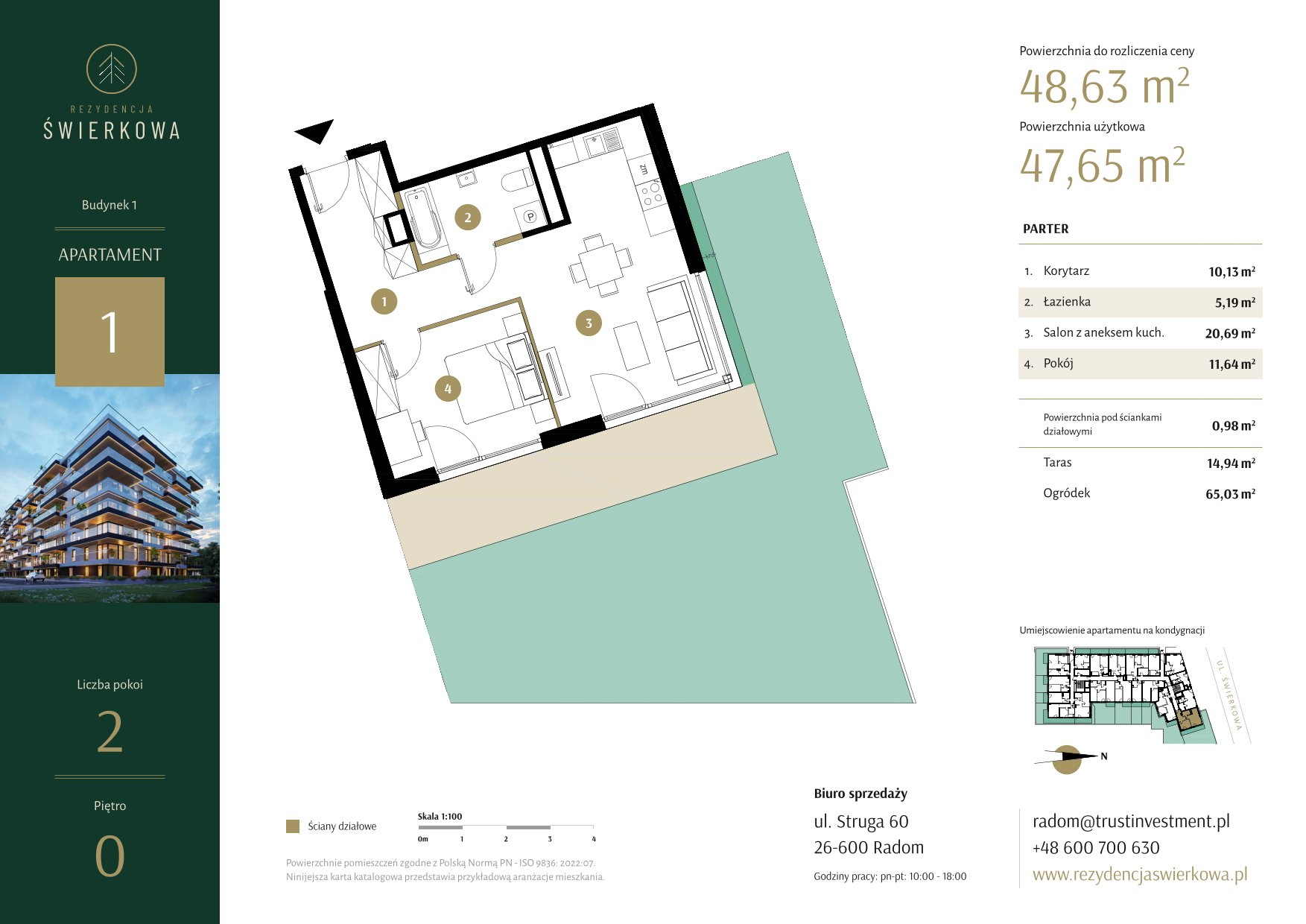 Mieszkanie 48,63 m², parter, oferta nr 1, Rezydencja Świerkowa, Radom, Idalin, ul. Świerkowa 47-idx