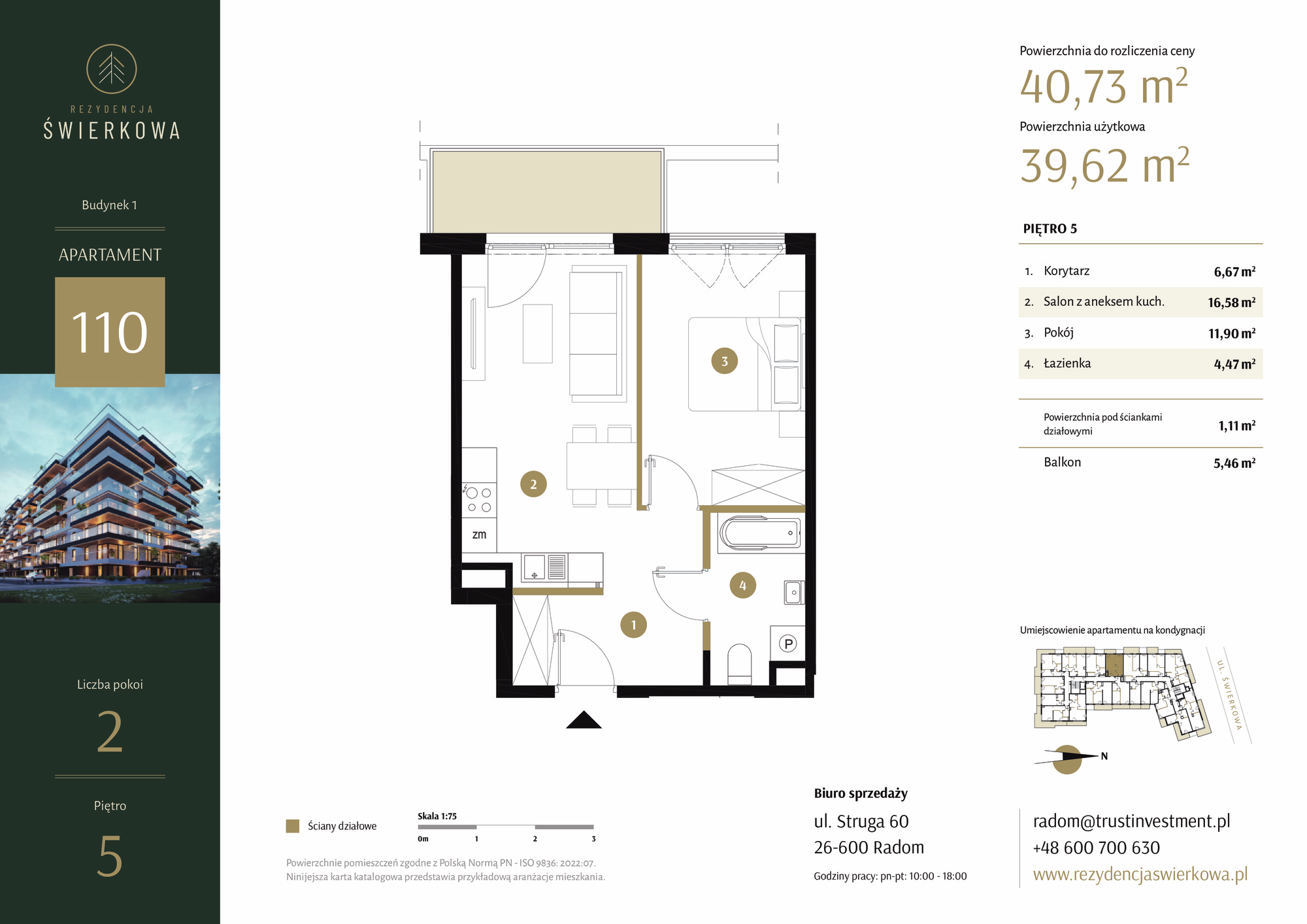 Mieszkanie 40,73 m², piętro 5, oferta nr 110, Rezydencja Świerkowa, Radom, Idalin, ul. Świerkowa 47-idx