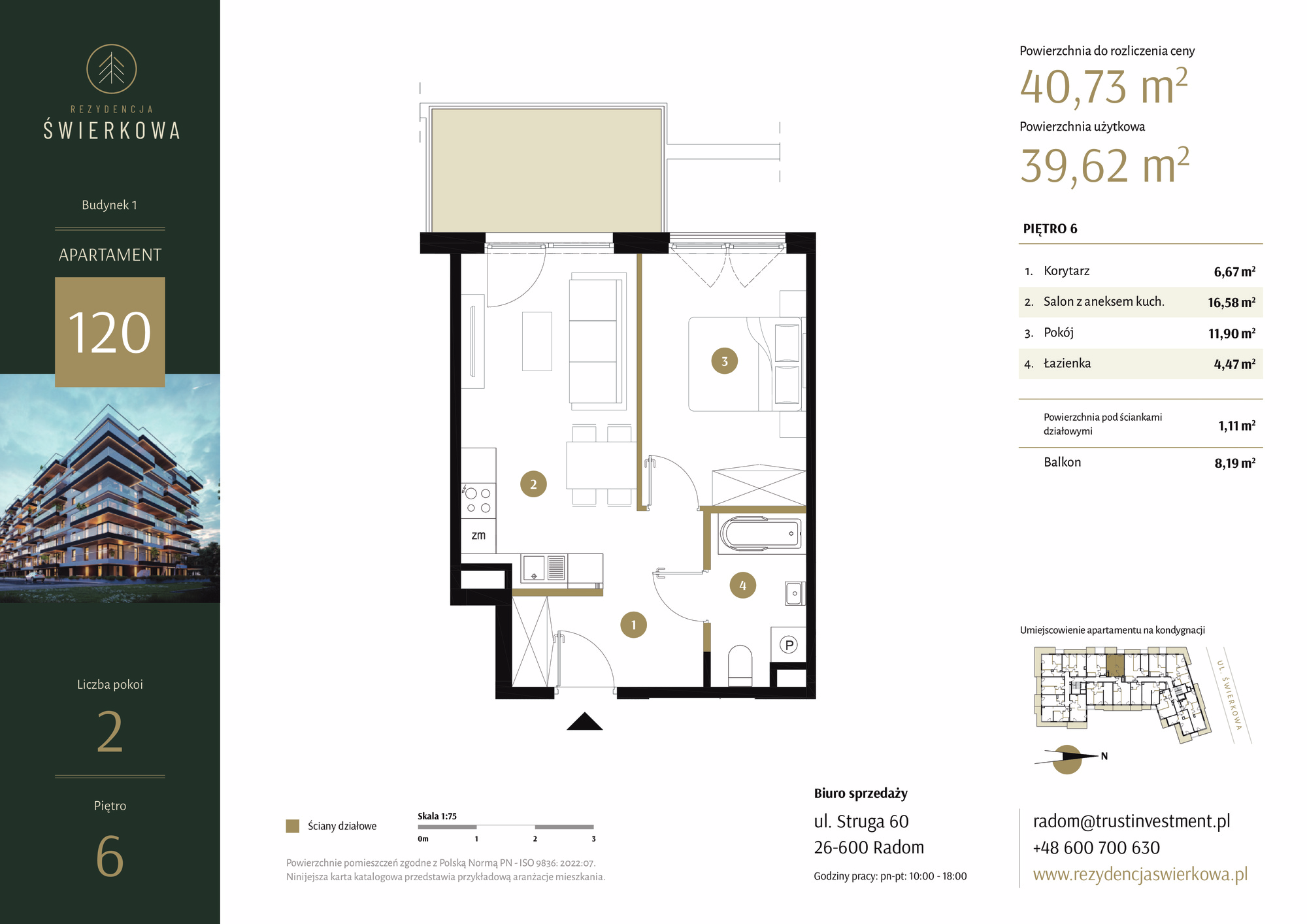 Mieszkanie 40,73 m², piętro 6, oferta nr 120, Rezydencja Świerkowa, Radom, Idalin, ul. Świerkowa 47-idx