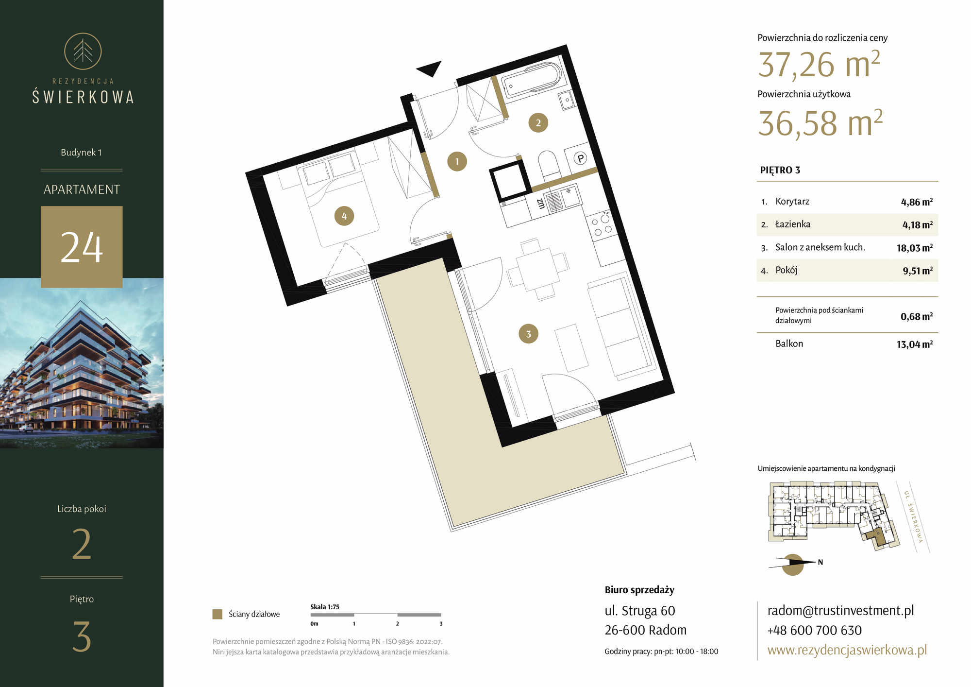 Mieszkanie 37,26 m², piętro 3, oferta nr 24, Rezydencja Świerkowa, Radom, Idalin, ul. Świerkowa 47-idx