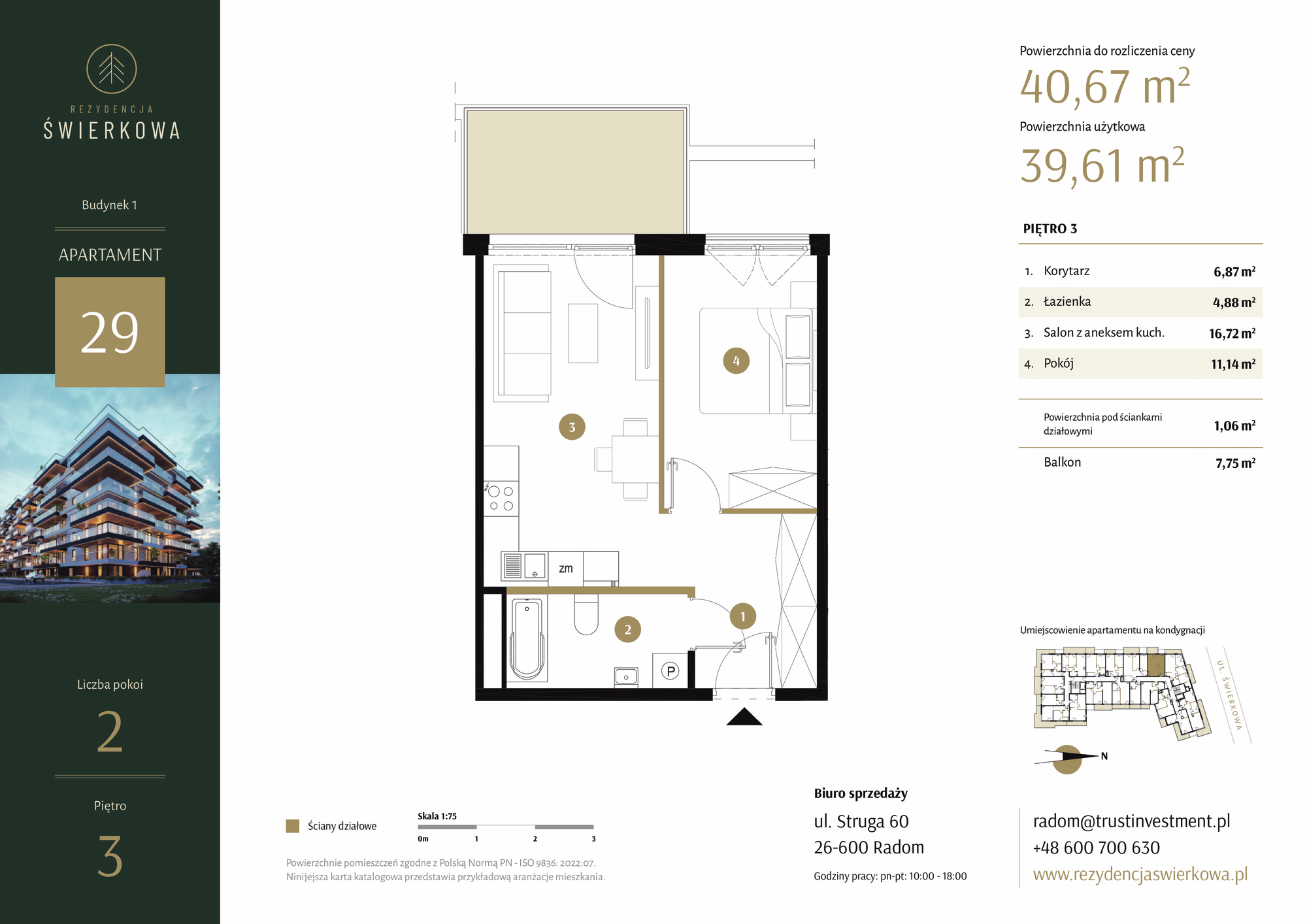 Mieszkanie 40,67 m², piętro 3, oferta nr 29, Rezydencja Świerkowa, Radom, Idalin, ul. Świerkowa 47-idx