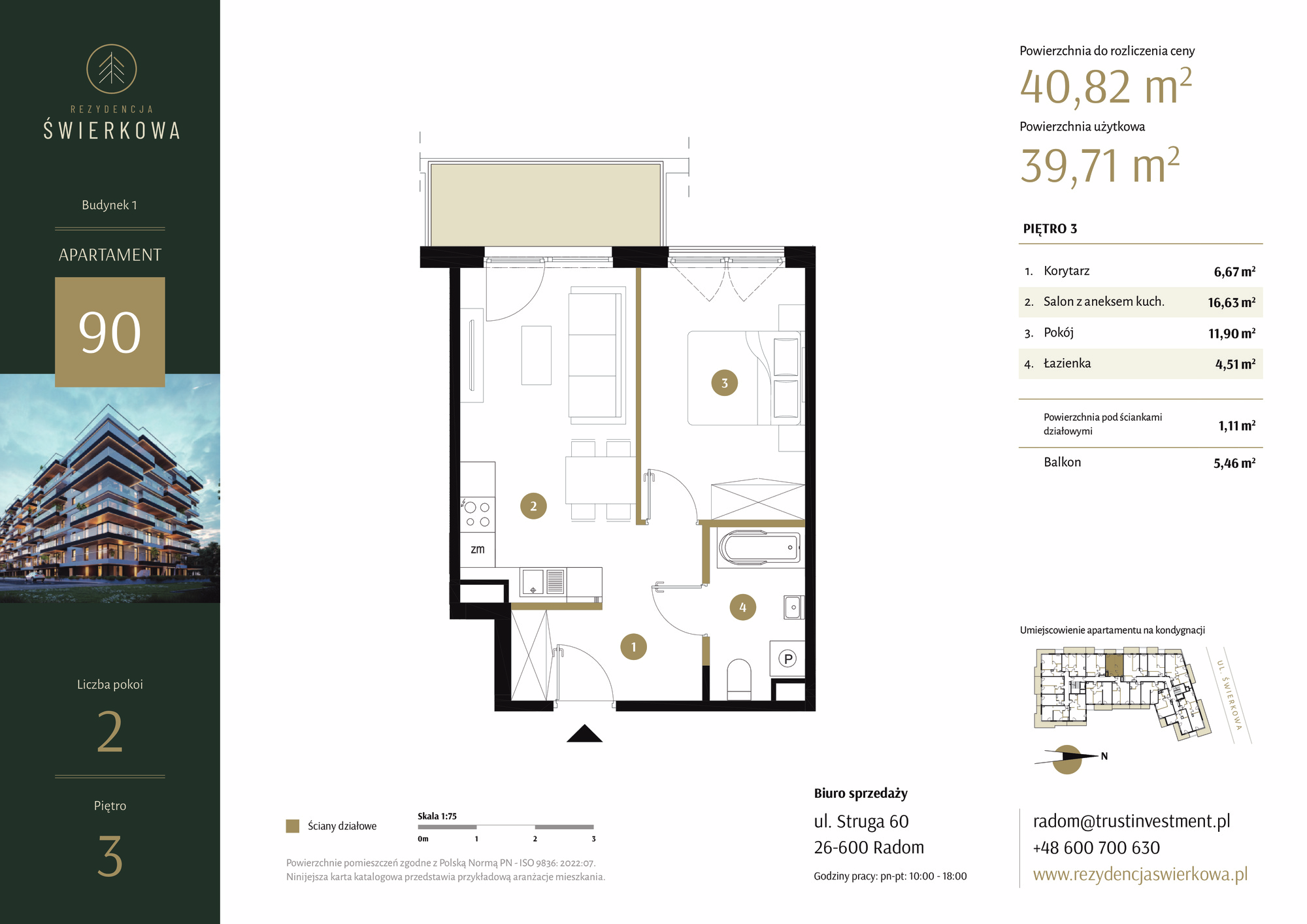 Mieszkanie 40,82 m², piętro 3, oferta nr 90, Rezydencja Świerkowa, Radom, Idalin, ul. Świerkowa 47-idx