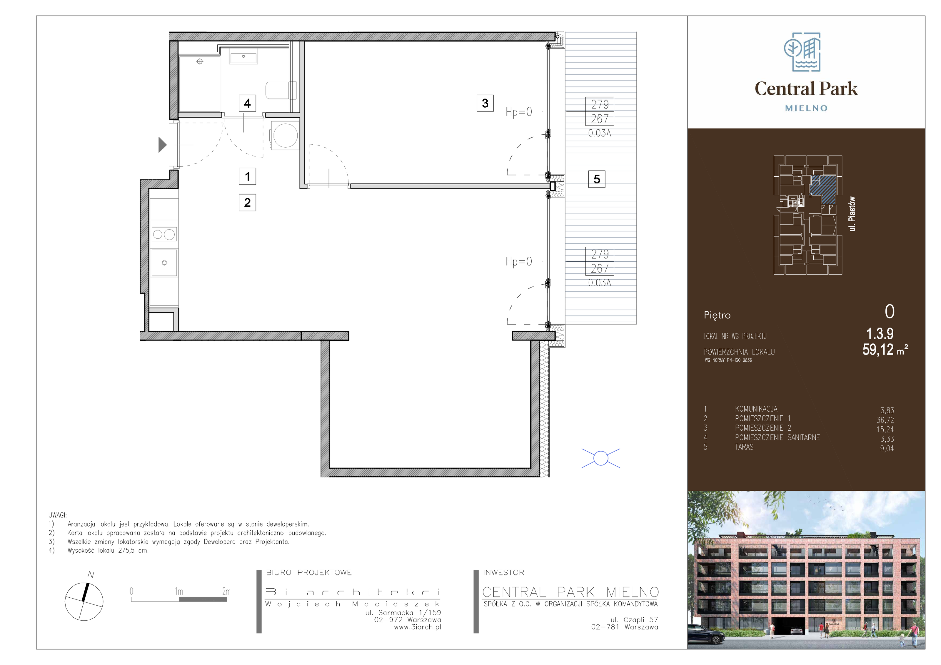 Apartament 59,12 m², parter, oferta nr 1.3.9., Central Park Mielno, Mielno, ul. Piastów 3-idx