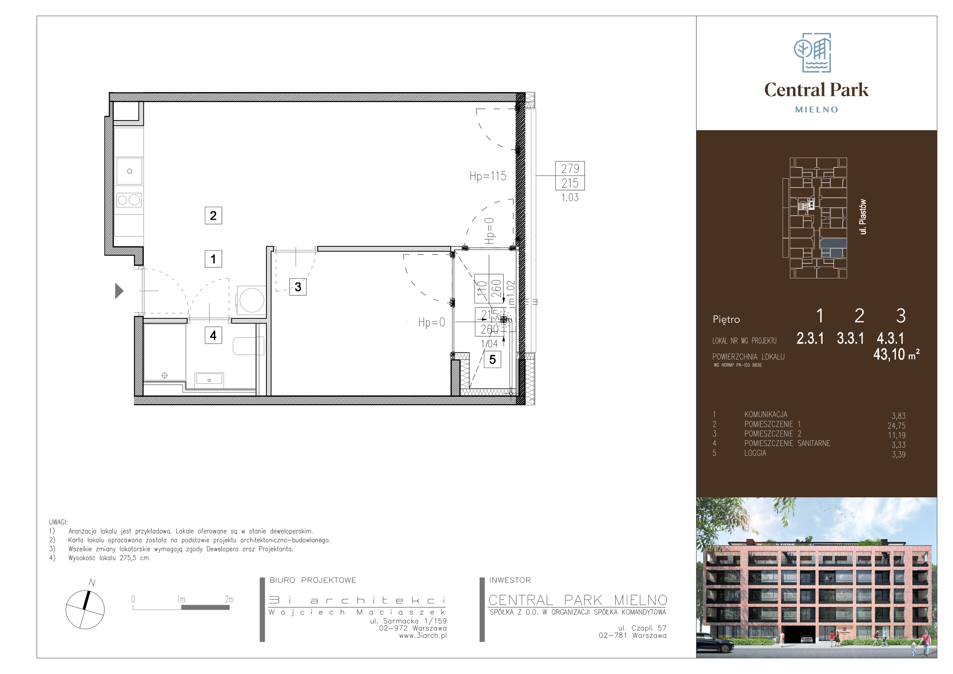 Apartament 43,10 m², piętro 2, oferta nr 3.3.1., Central Park Mielno, Mielno, ul. Piastów 3-idx