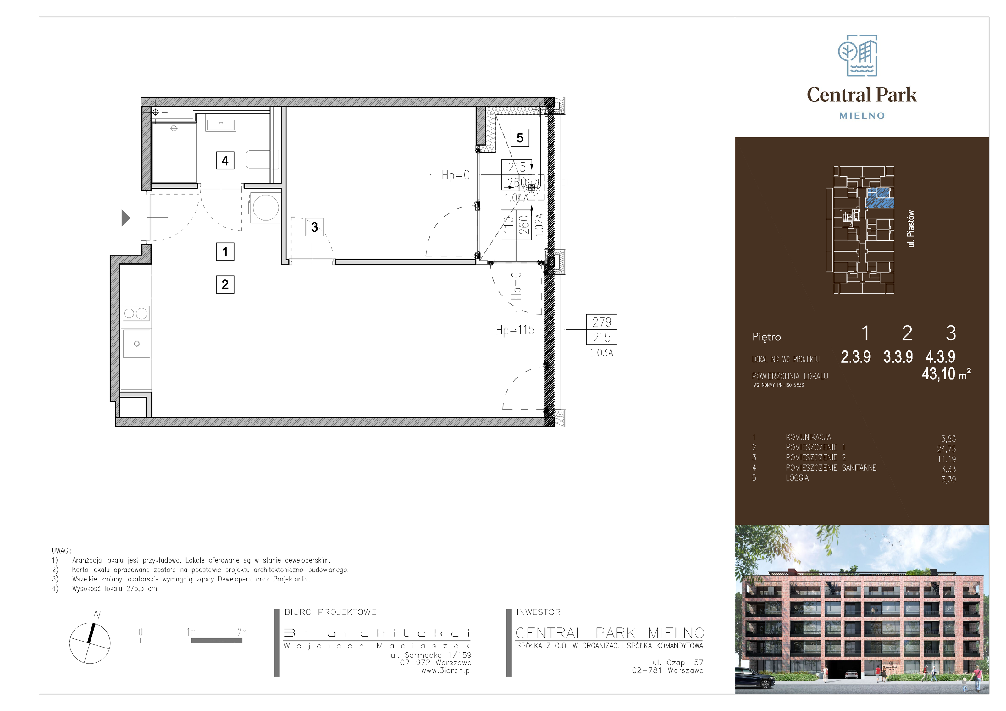 Apartament 43,10 m², piętro 3, oferta nr 4.3.9., Central Park Mielno, Mielno, ul. Piastów 3-idx