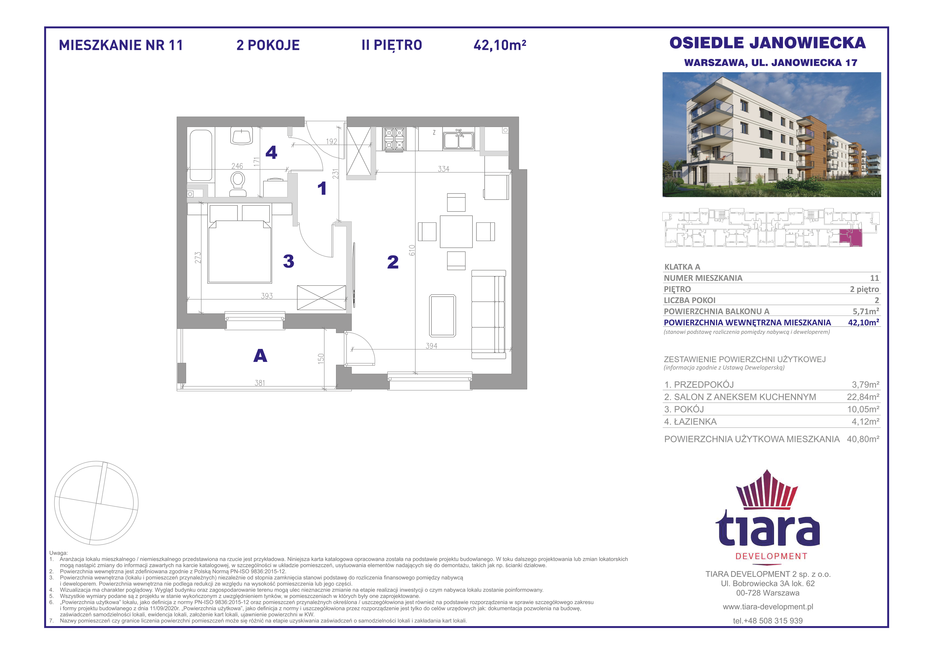 Mieszkanie 42,10 m², piętro 2, oferta nr 11, Osiedle Janowiecka, Warszawa, Targówek, Elsnerów, ul. Janowiecka 17-idx