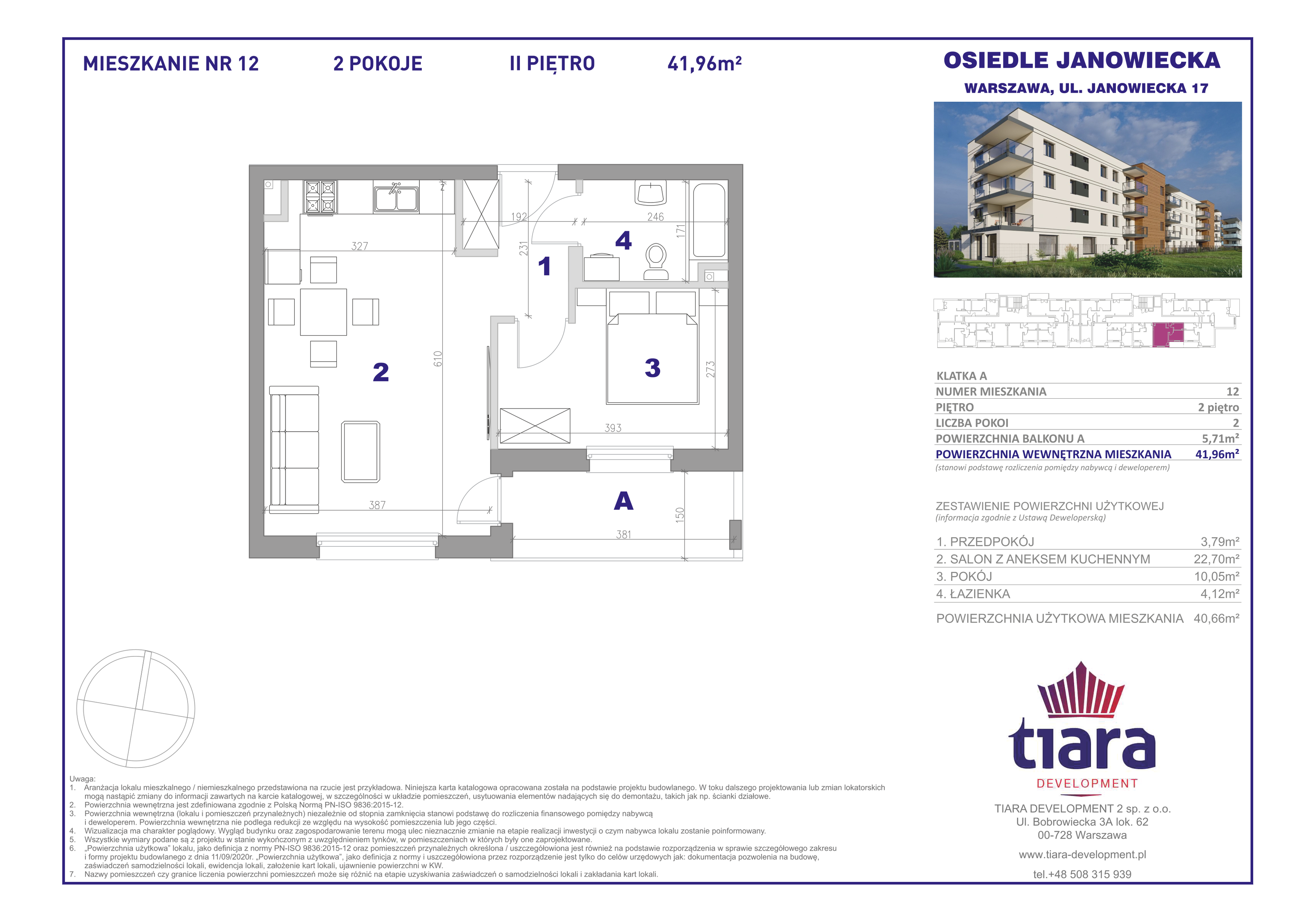 Mieszkanie 41,96 m², piętro 2, oferta nr 12, Osiedle Janowiecka, Warszawa, Targówek, Elsnerów, ul. Janowiecka 17-idx