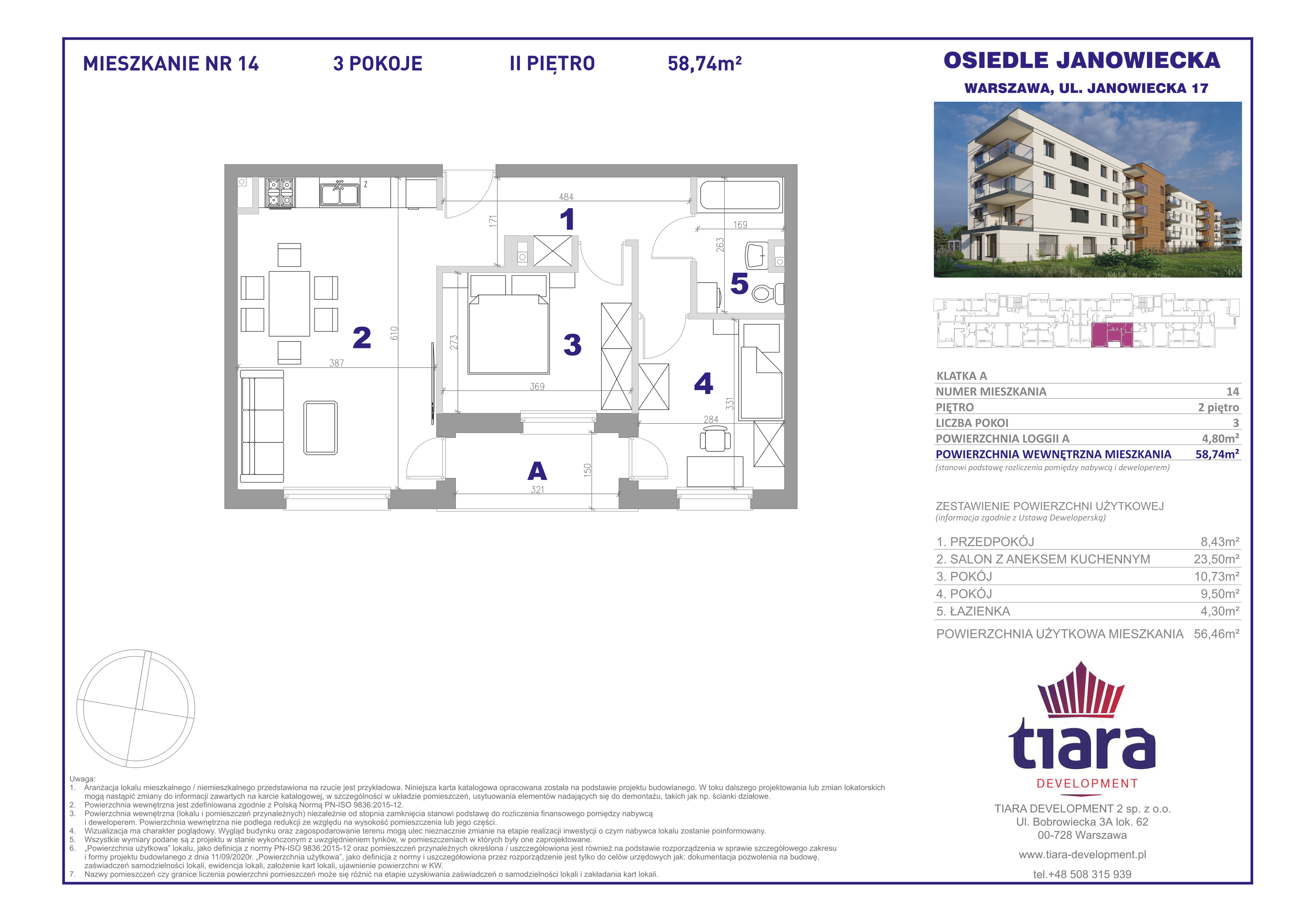 Mieszkanie 58,74 m², piętro 2, oferta nr 14, Osiedle Janowiecka, Warszawa, Targówek, Elsnerów, ul. Janowiecka 17-idx