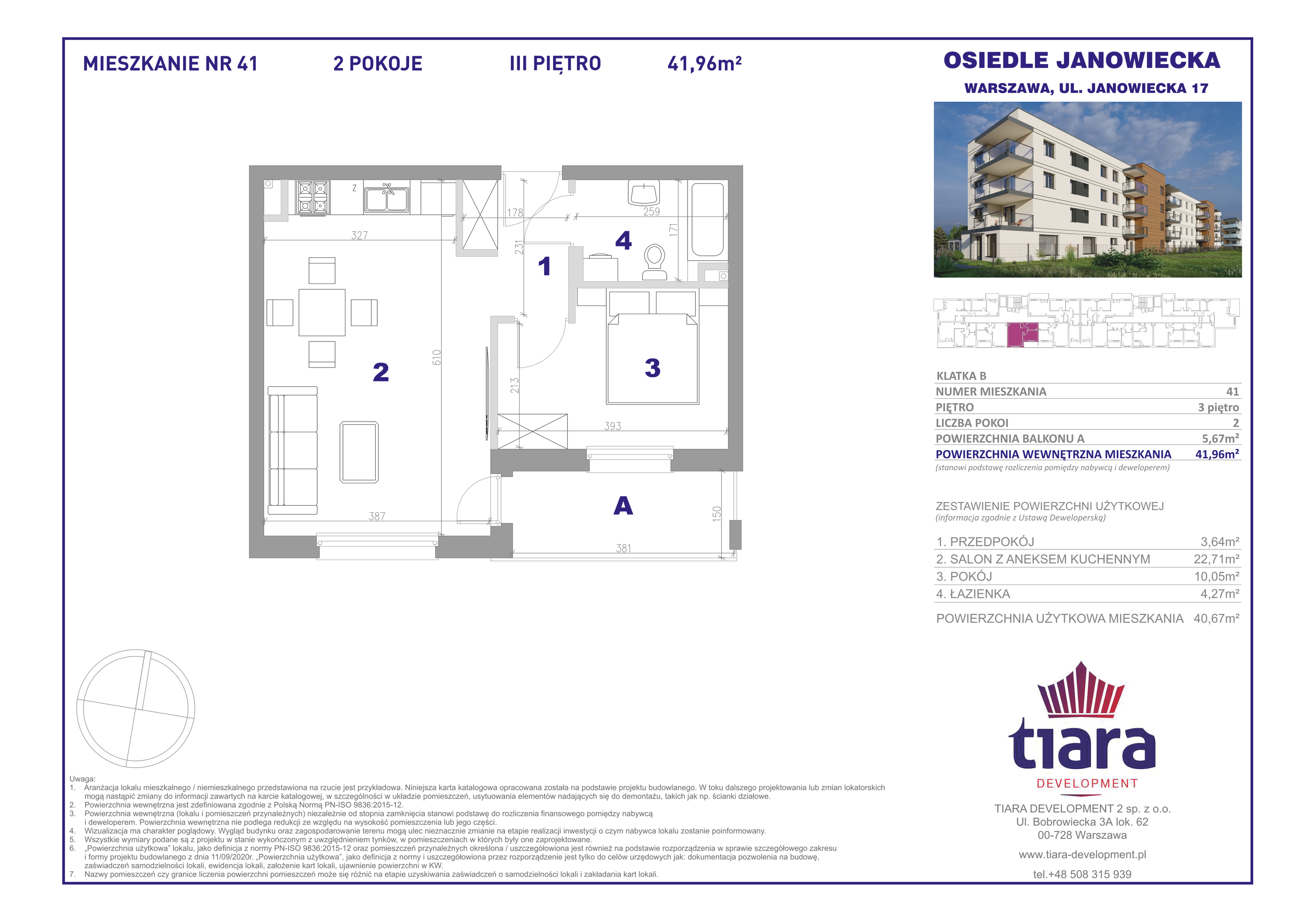 Mieszkanie 41,96 m², piętro 3, oferta nr 41, Osiedle Janowiecka, Warszawa, Targówek, Elsnerów, ul. Janowiecka 17-idx