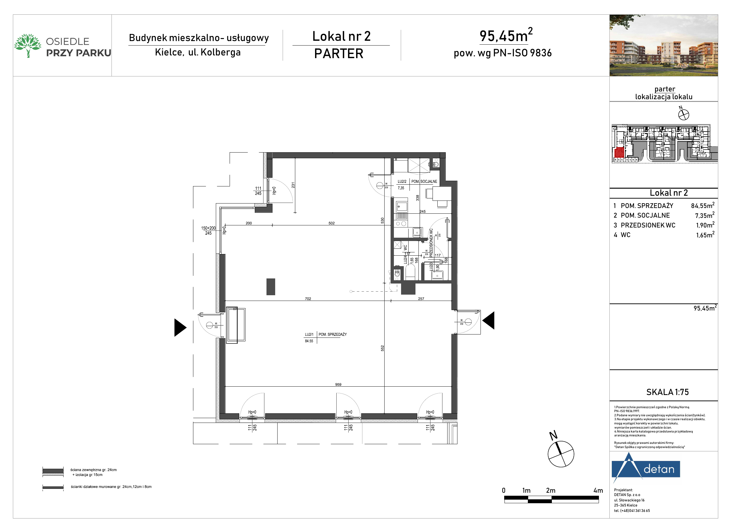 Lokal użytkowy 95,45 m², oferta nr LU2, Przy Parku - lokale użytkowe, Kielce, Czarnów, ul. O. Kolberga 19-idx